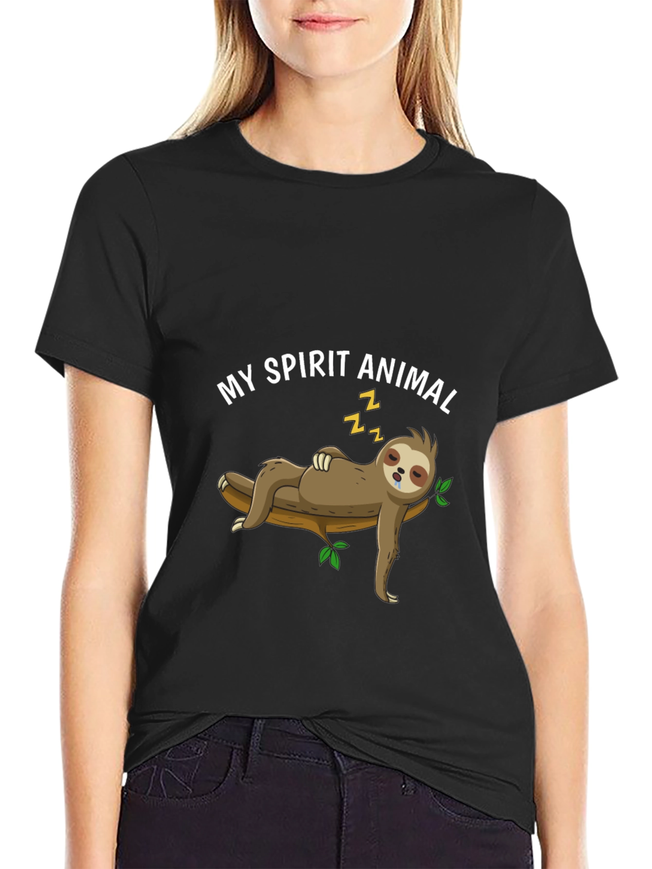 Black My Spirit Animal Sloth Graphic Tee view 2