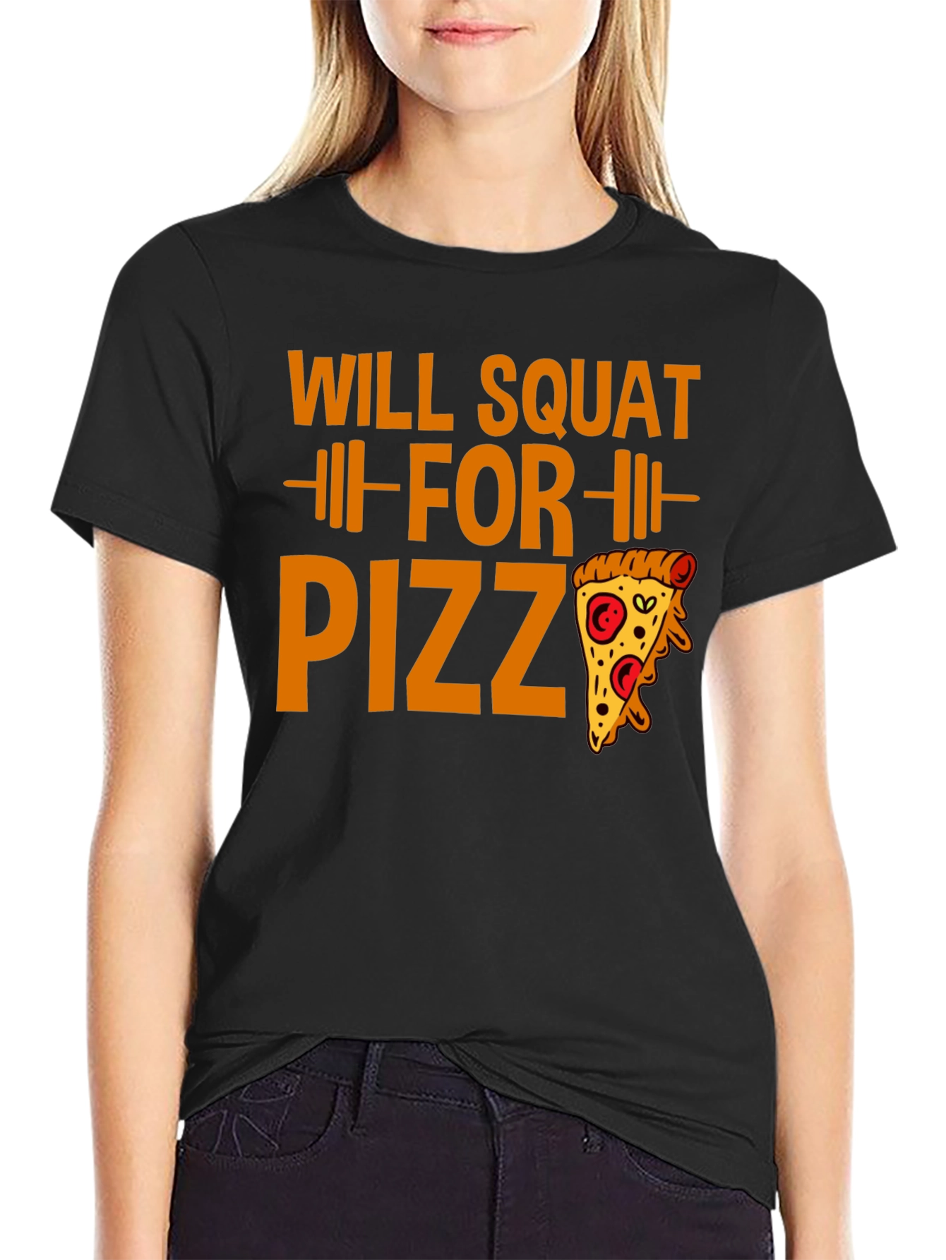 Black Will Squat for Pizza Funny Workout Tee view 2