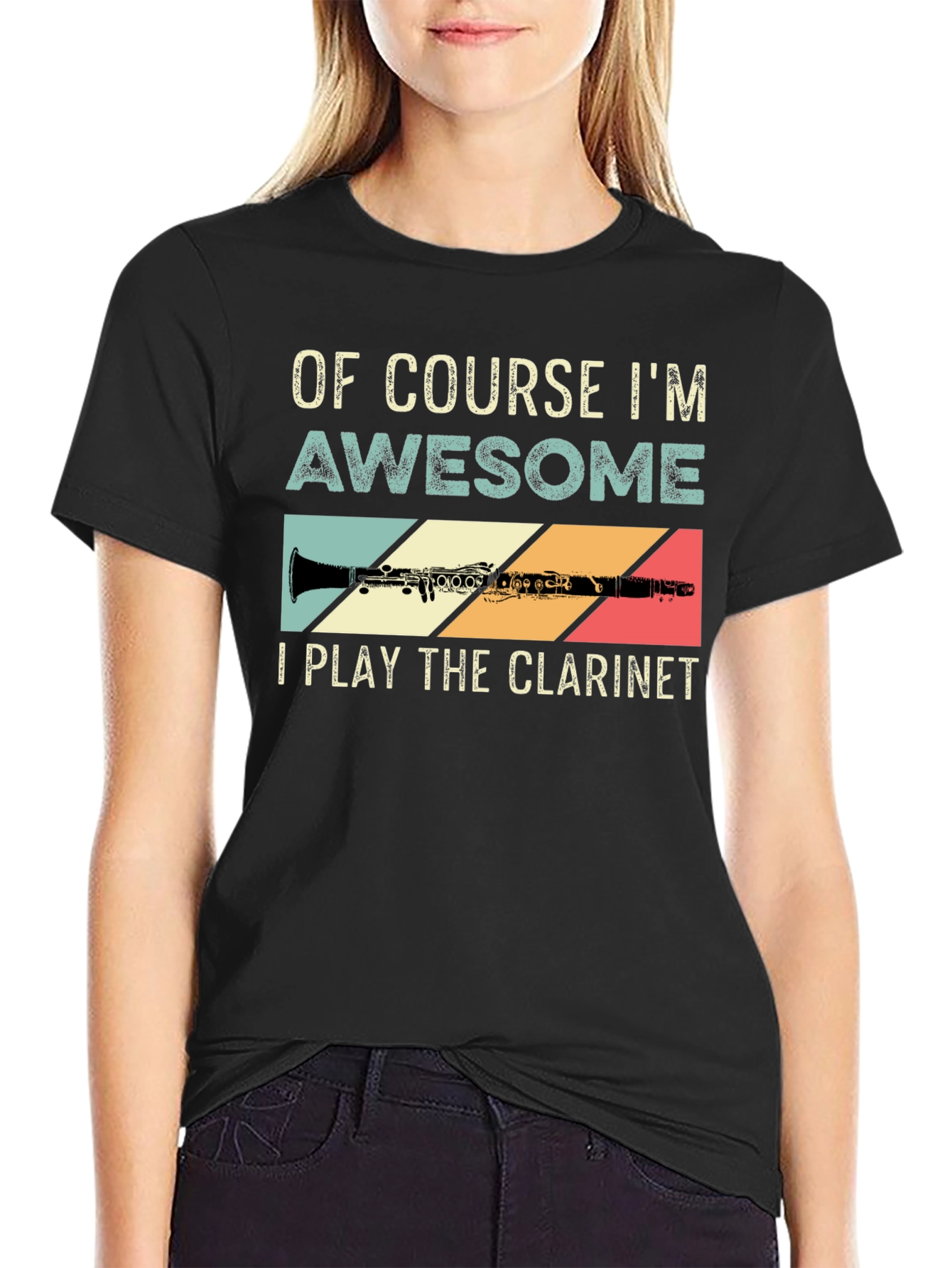 Black Of Course I'm Awesome Clarinet Player T-Shirt view 2