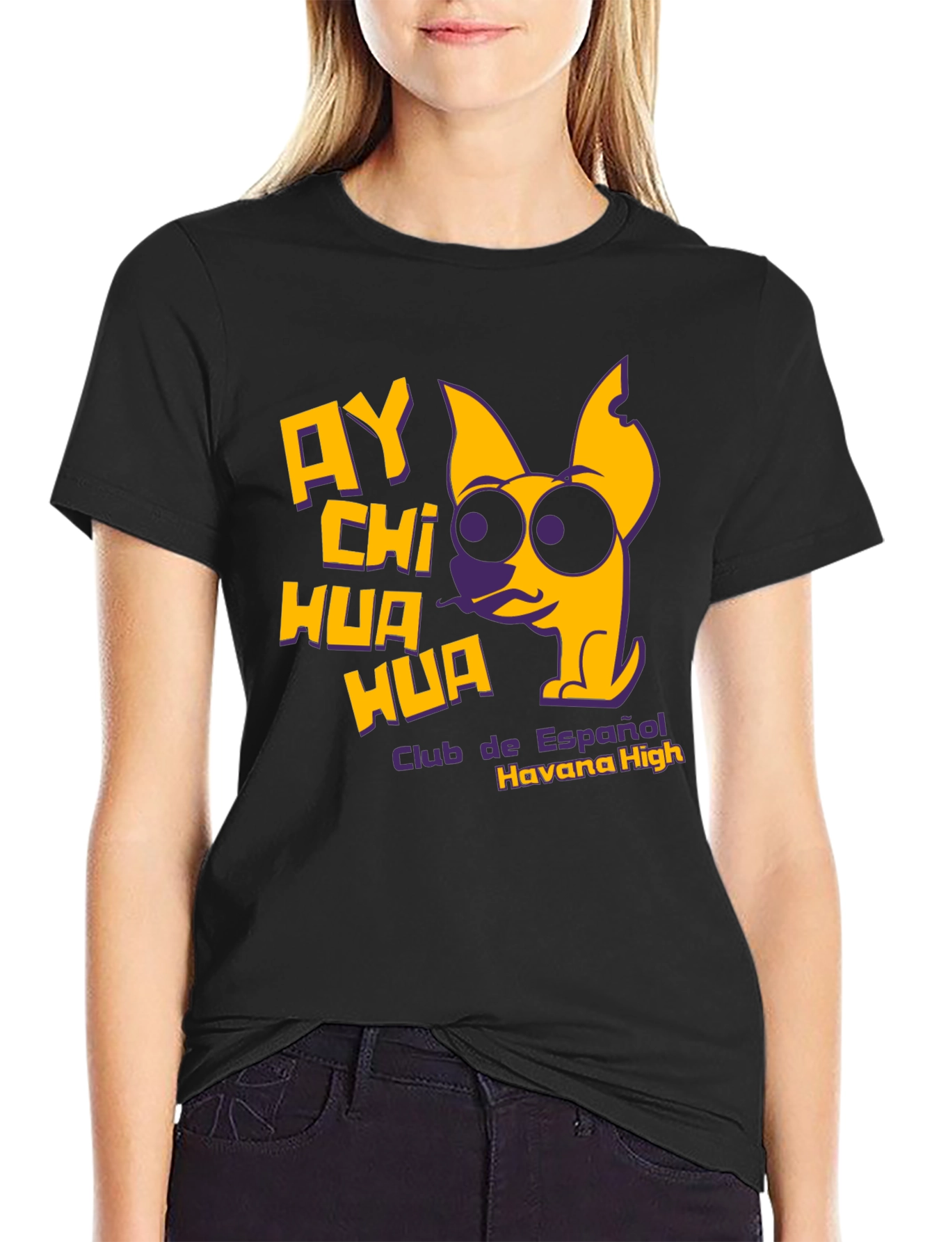 Black Ay Chihuahua T-Shirt - Club de Espanol Havana High view 2