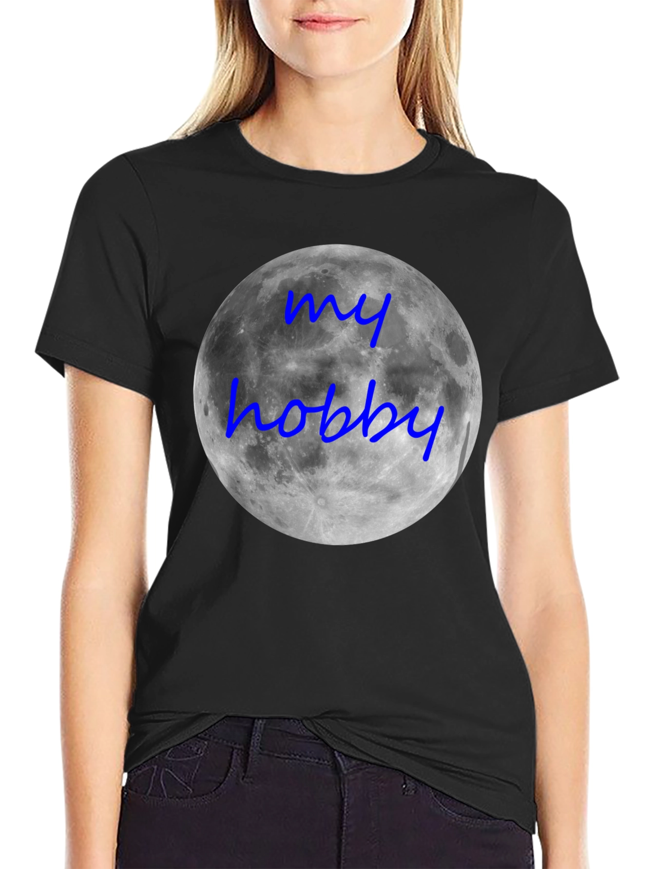 Black My Hobby Moon T-Shirt - Black Crew Neck Tee view 2