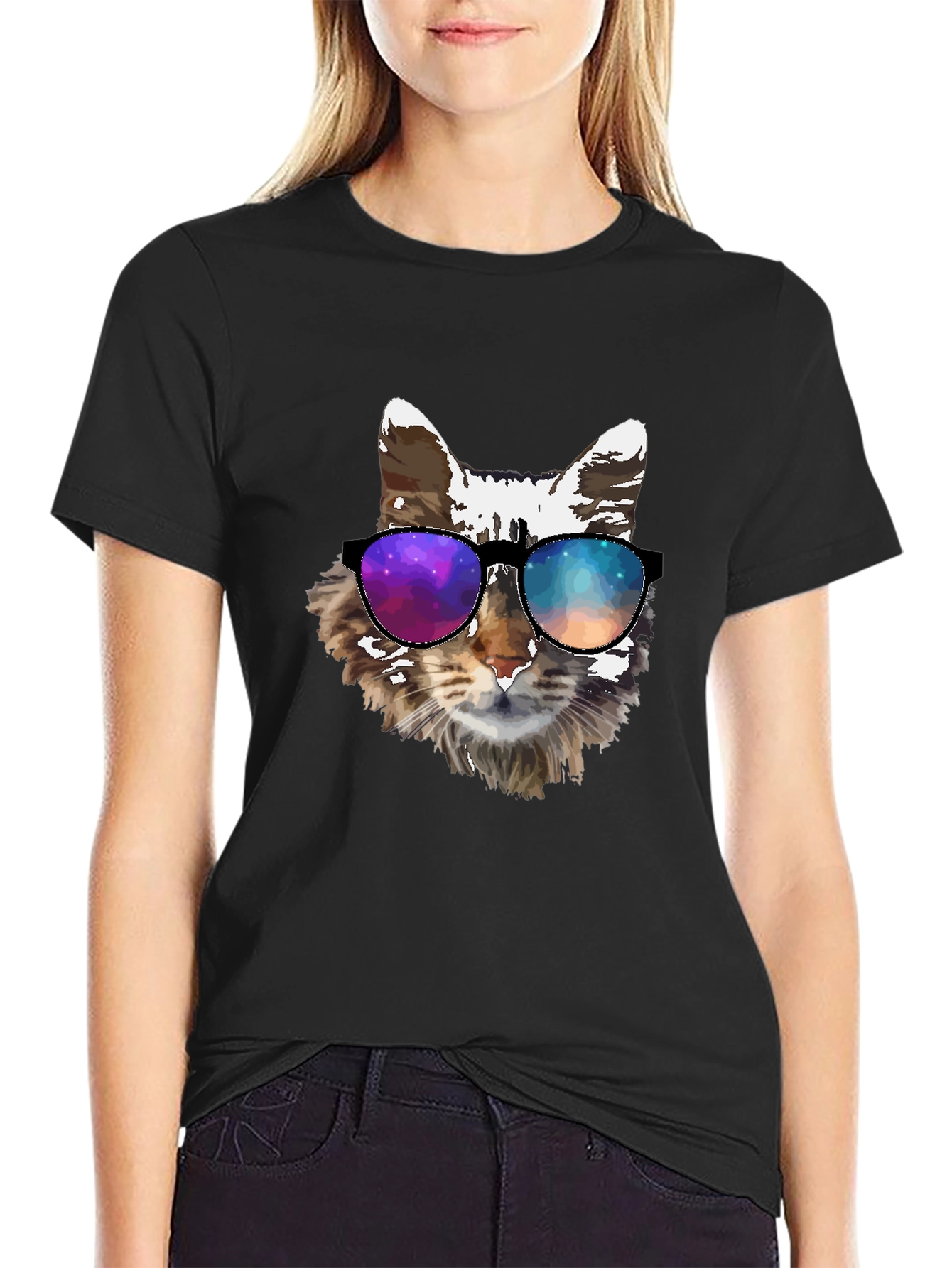 Black Cool Cat Tee - Galaxy Shades Graphic T-Shirt view 2