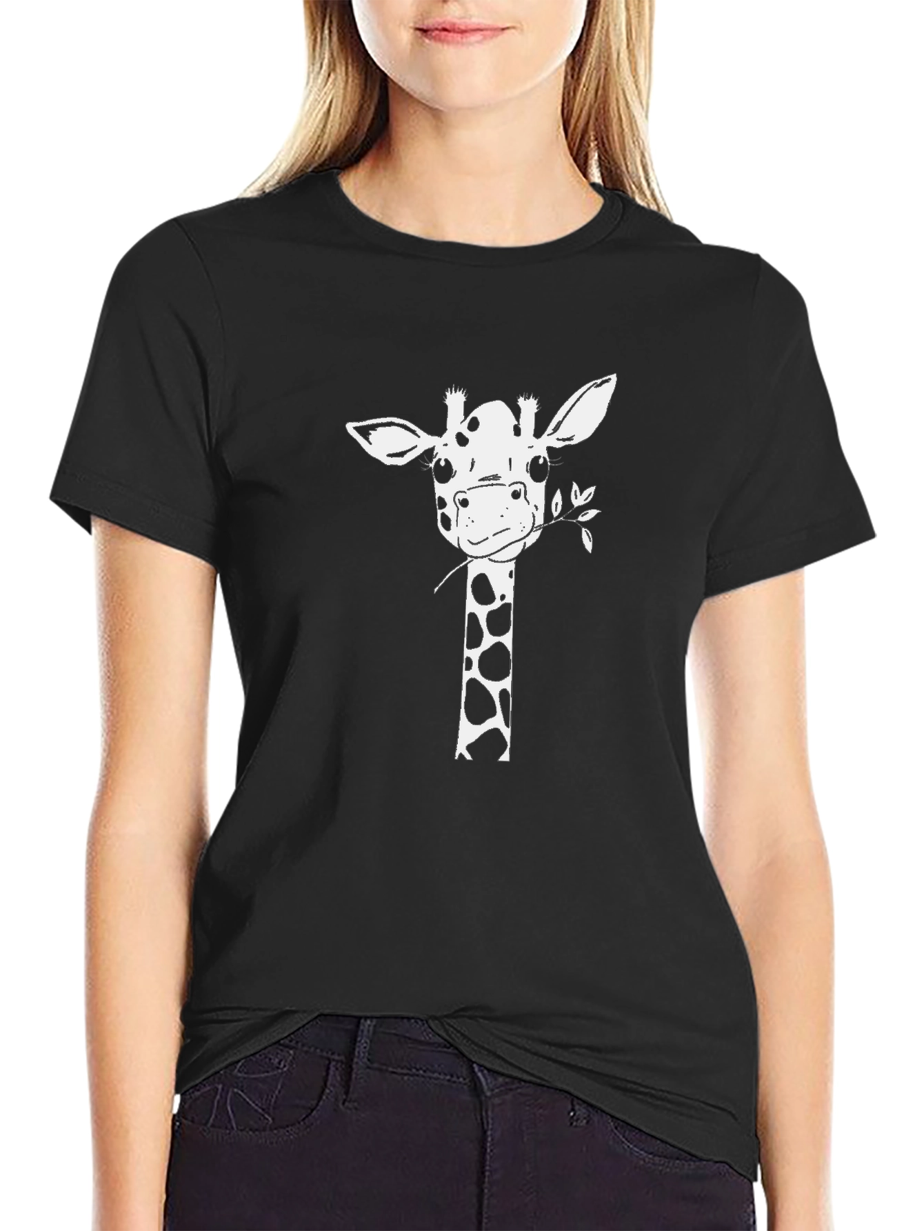 Black Giraffe Graphic Tee - Black Casual T-Shirt view 2