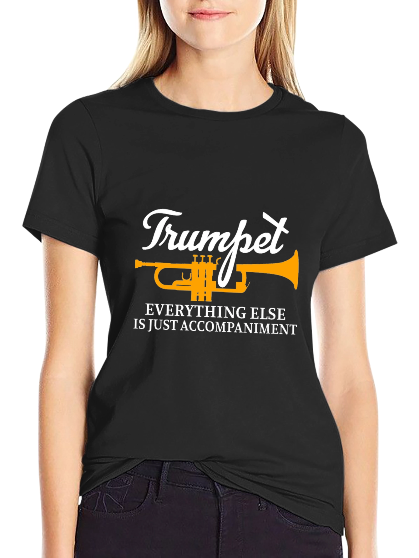 Black Trumpet Accompaniment Graphic Tee - Musician T-Shirt view 2