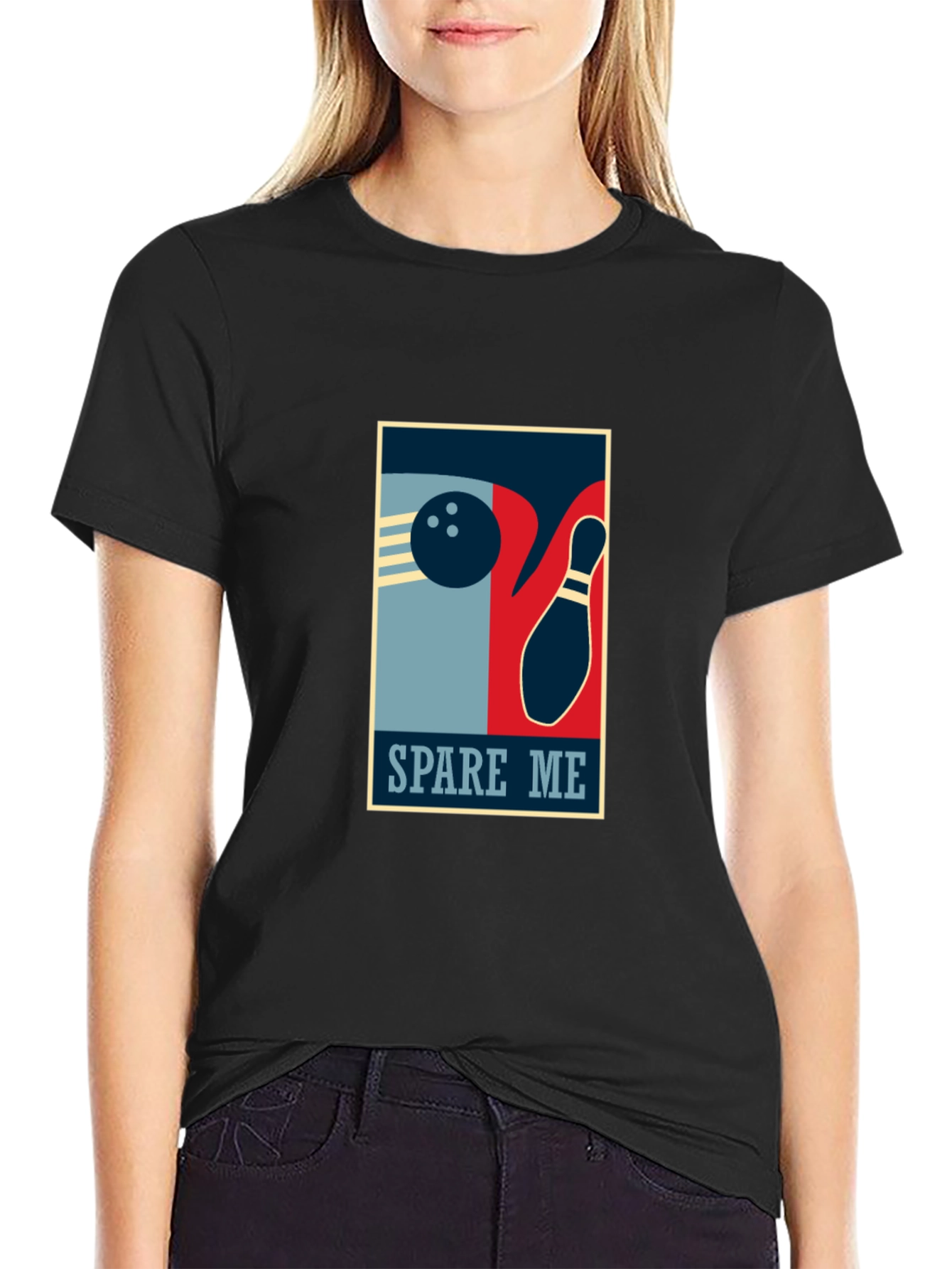 Black Spare Me Bowling Graphic T-Shirt - Black Cotton Tee view 2
