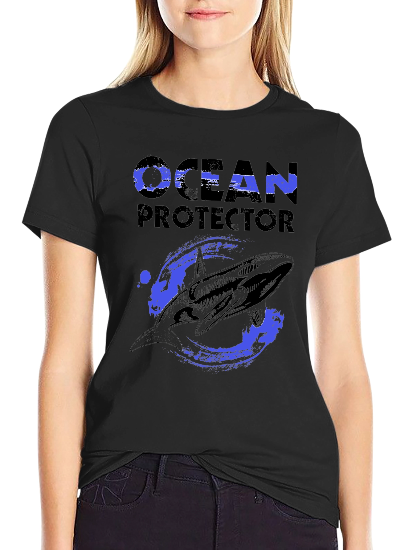 Black Ocean Protector Whale Graphic T-Shirt view 2