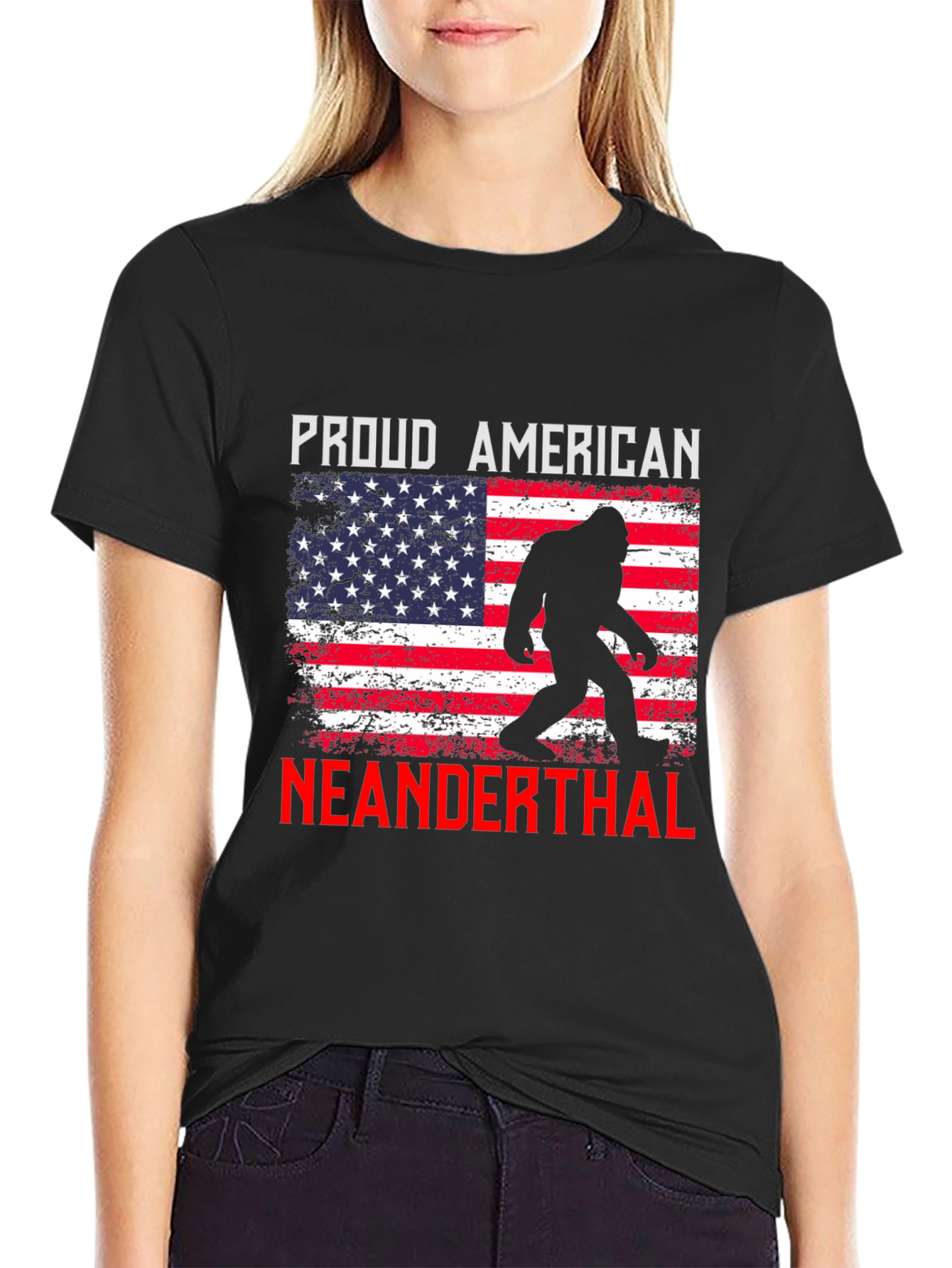 Black Proud American Neanderthal T-Shirt view 2