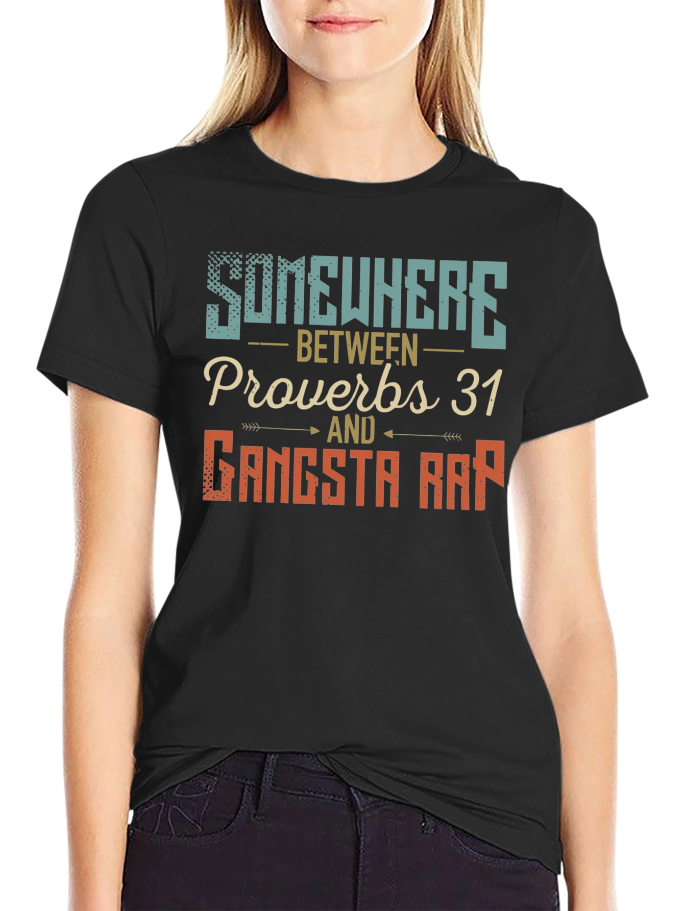 Black Somewhere Between Proverbs & Gangsta Rap T-Shirt view 2