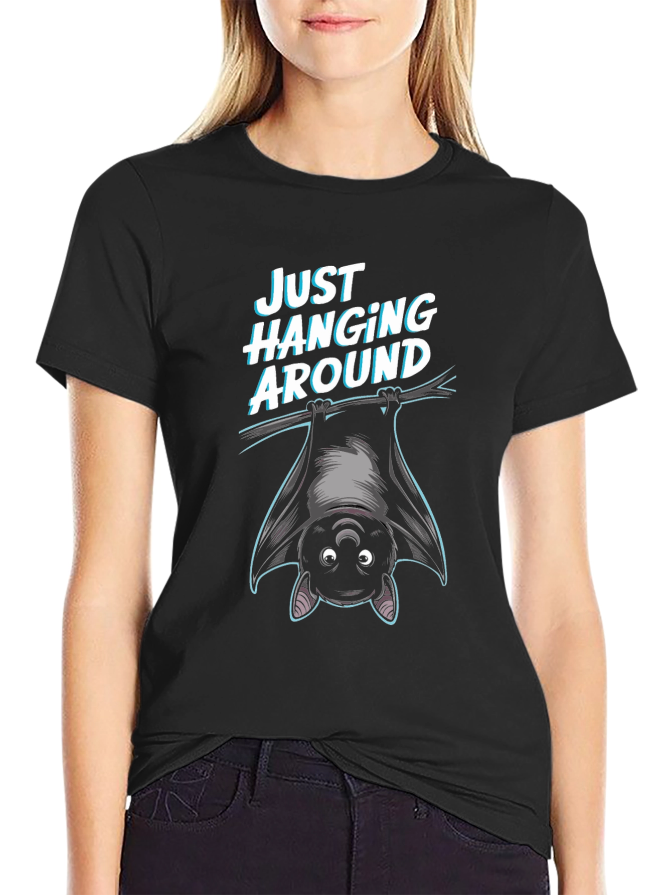 Black Just Hanging Around Bat Graphic T-Shirt view 2
