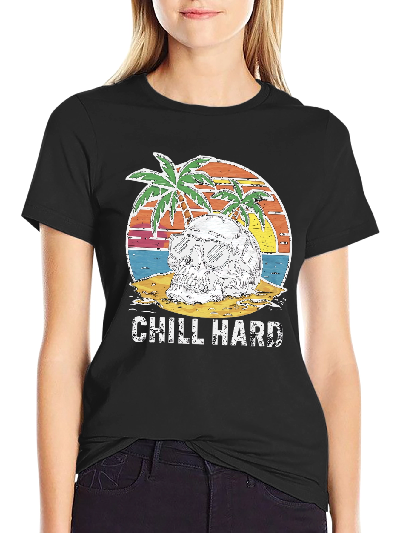 Black Chill Hard Skull Beach Graphic T-Shirt view 2