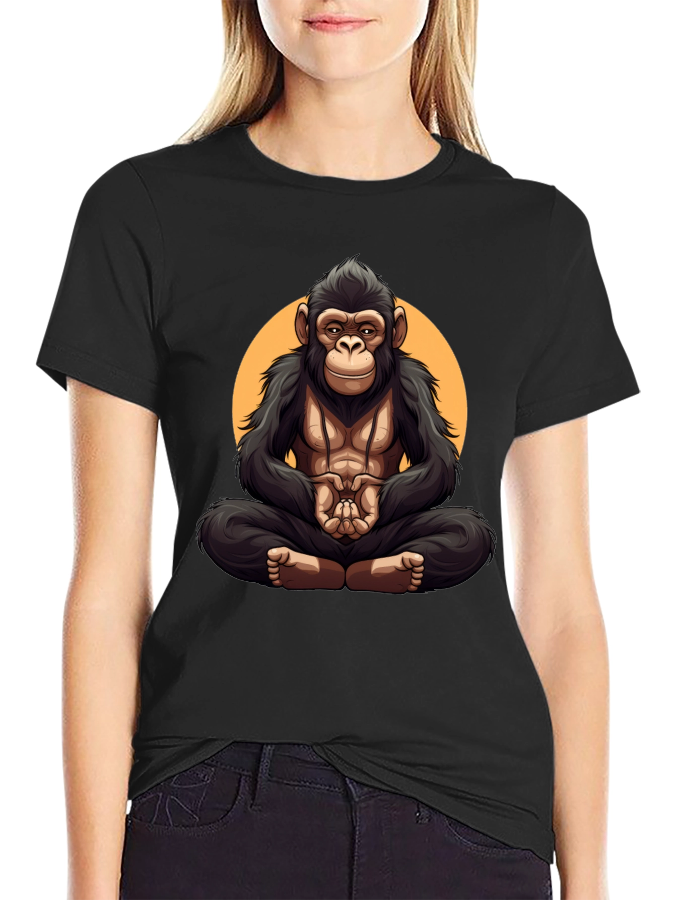 Black Zen Monkey T-Shirt: Meditating Gorilla Graphic Tee view 2