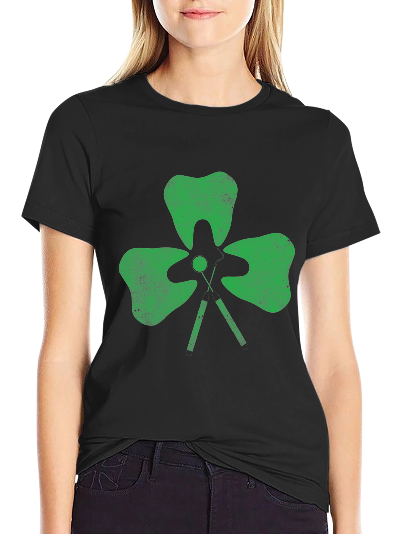 Black Shamrock Golf Tee T-Shirt - Lucky Green Tee view 2