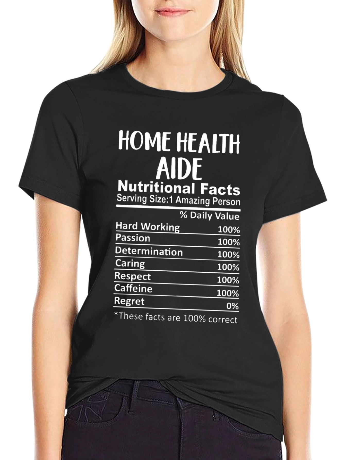 Black Home Health Aide Nutritional Facts T-Shirt view 2