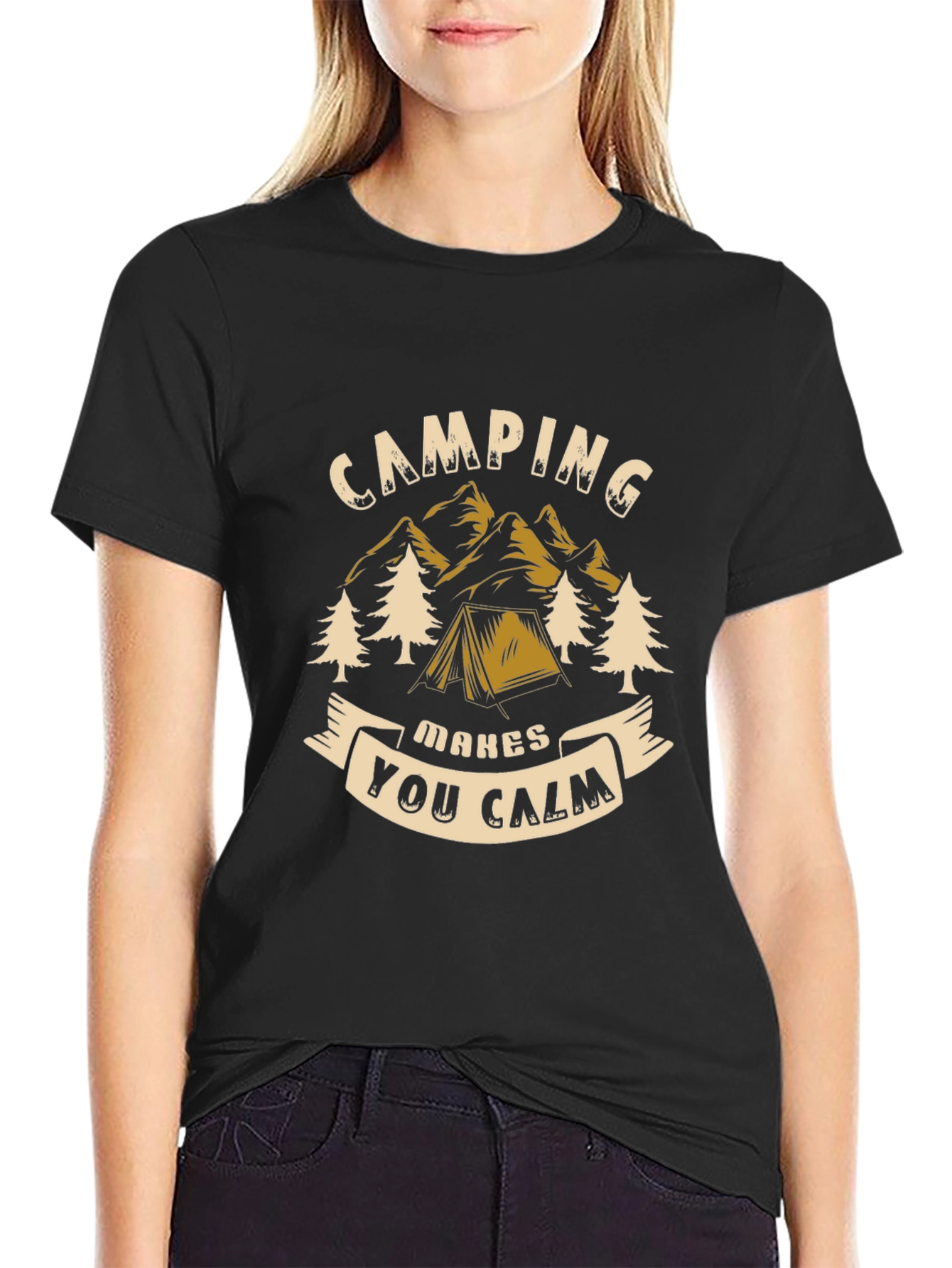 Black Camping Makes You Calm Black Graphic Tee view 2