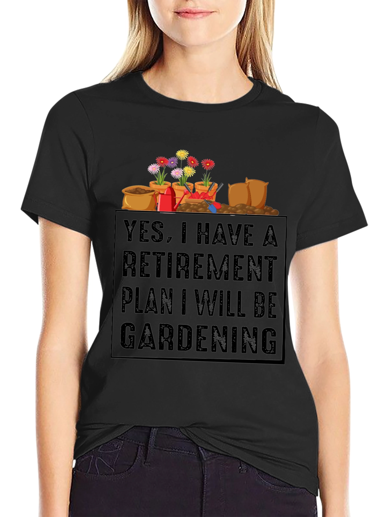 Black Retirement Gardening Plan Graphic Tee view 2