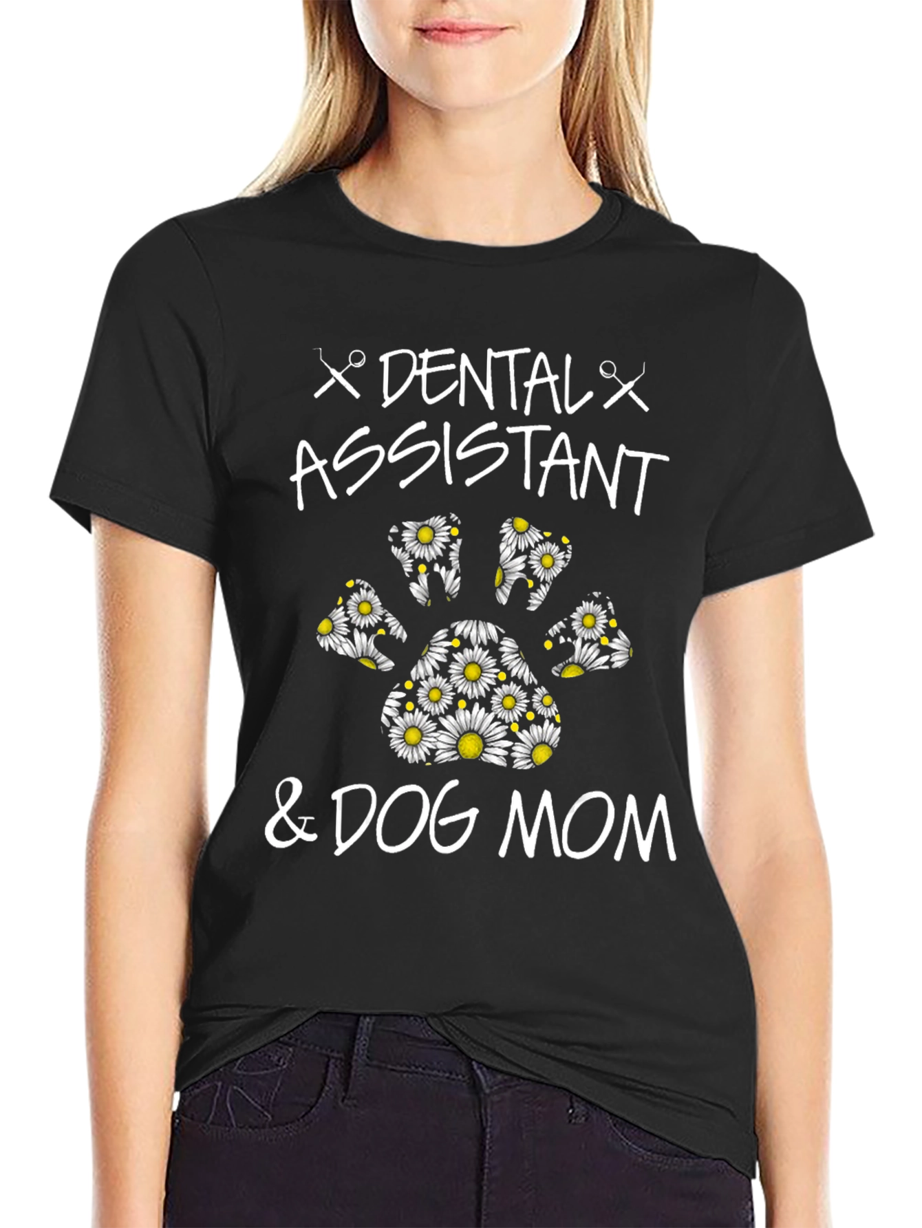 Black Dental Assistant & Dog Mom T-Shirt view 2