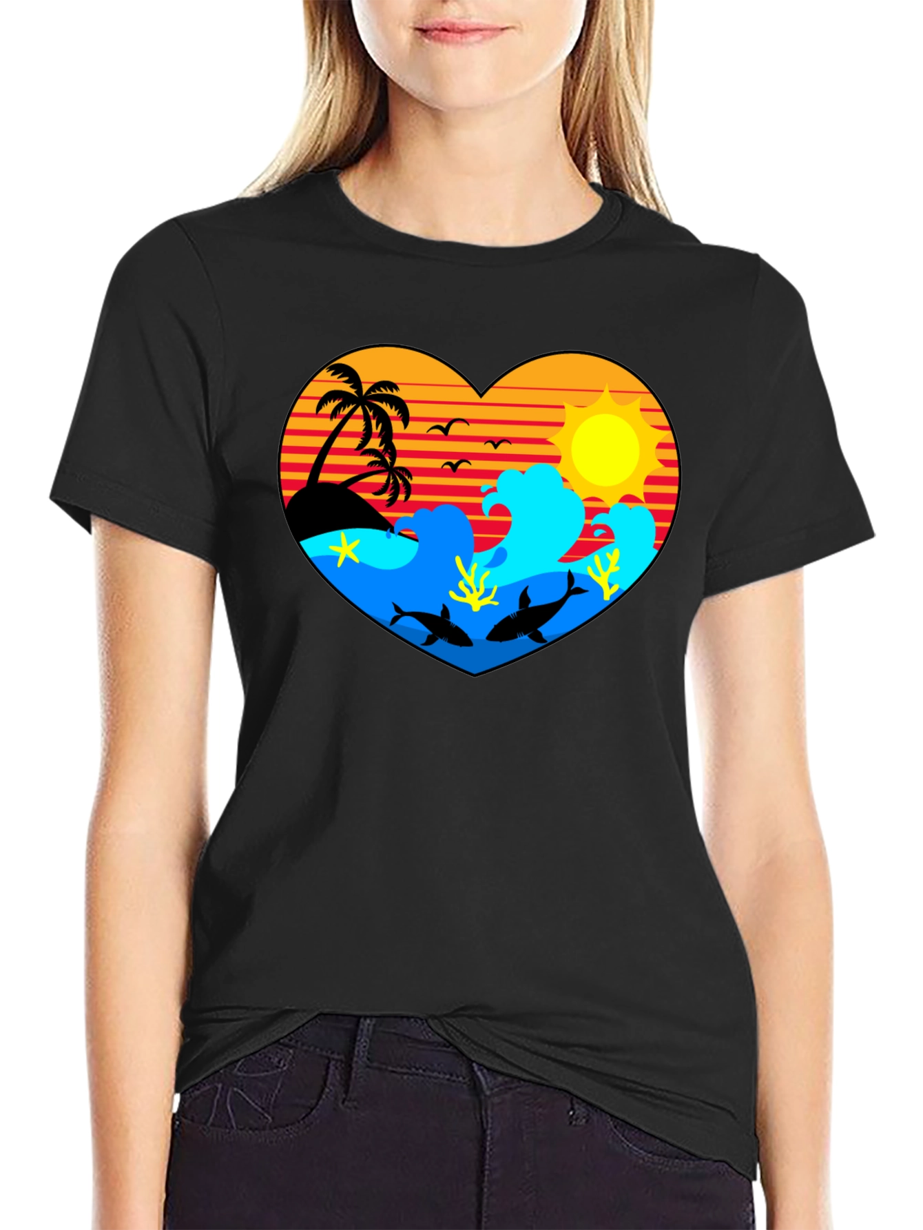 Tropical Heart Design Black T-Shirt - 2