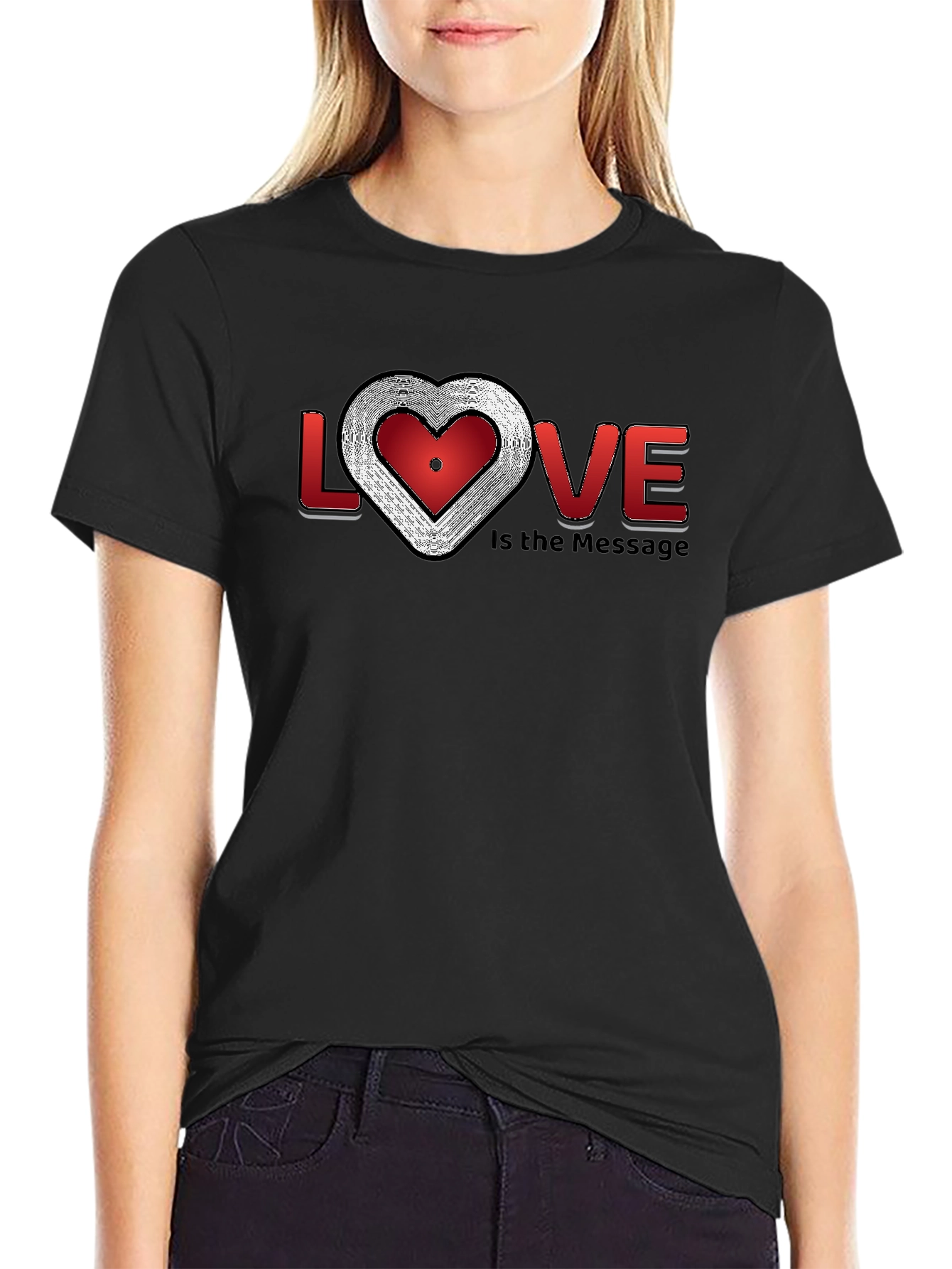 Black Love is the Message Graphic T-Shirt - Stylish Crew Neck view 2