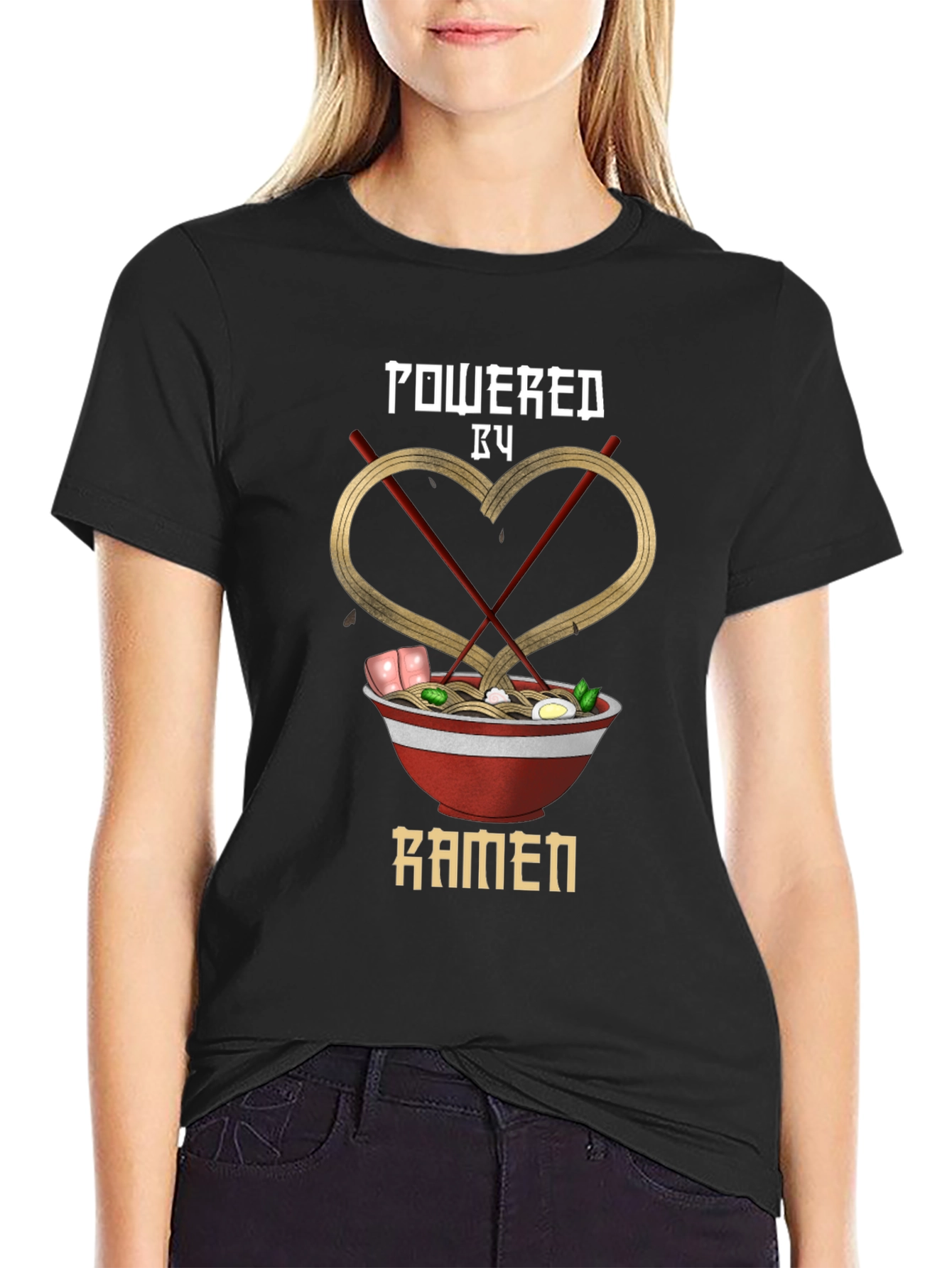 Black Powered by Ramen Graphic Tee - Unisex Black T-Shirt view 2