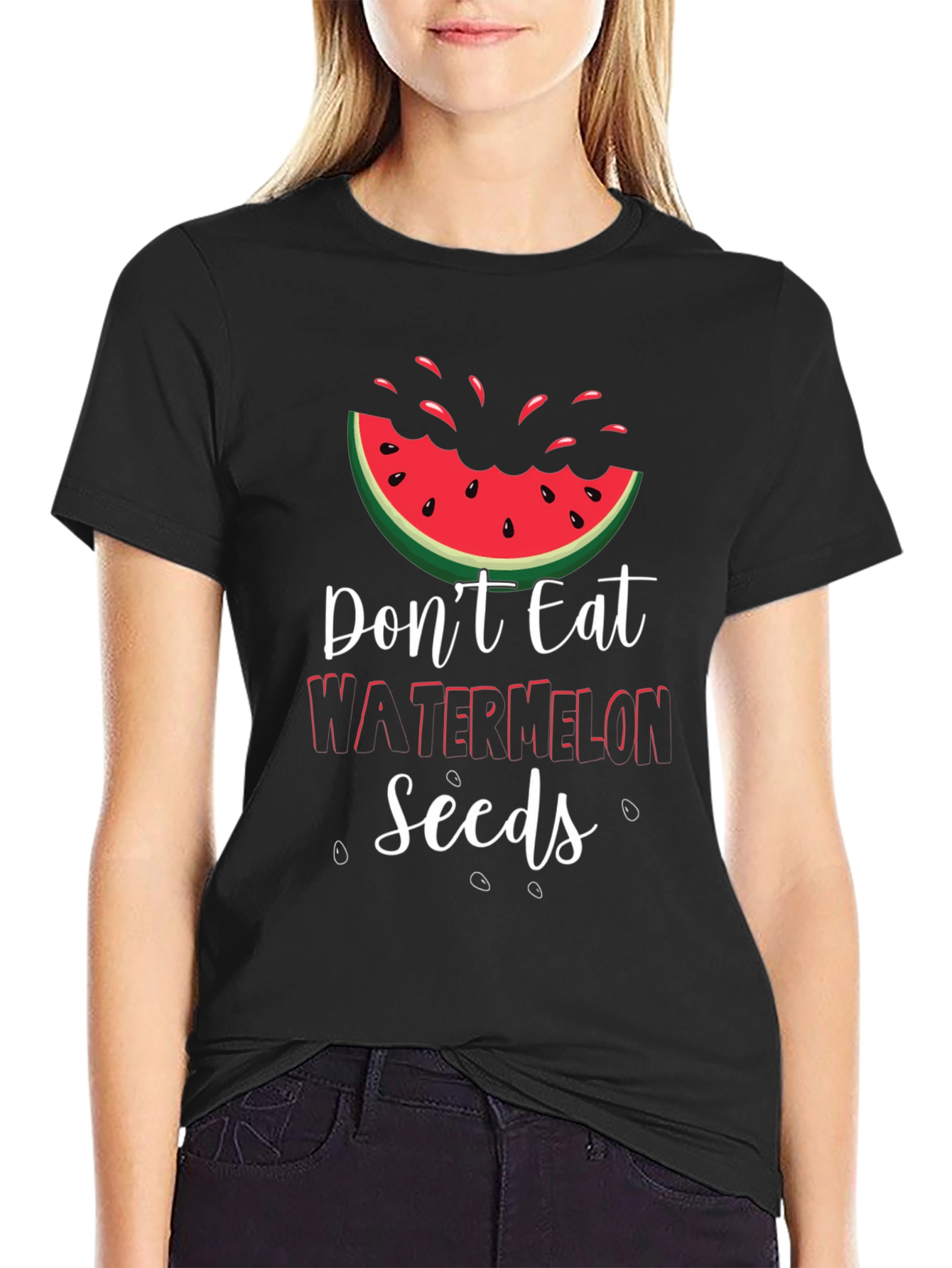 Black Funny Watermelon Seeds Graphic Tee view 2
