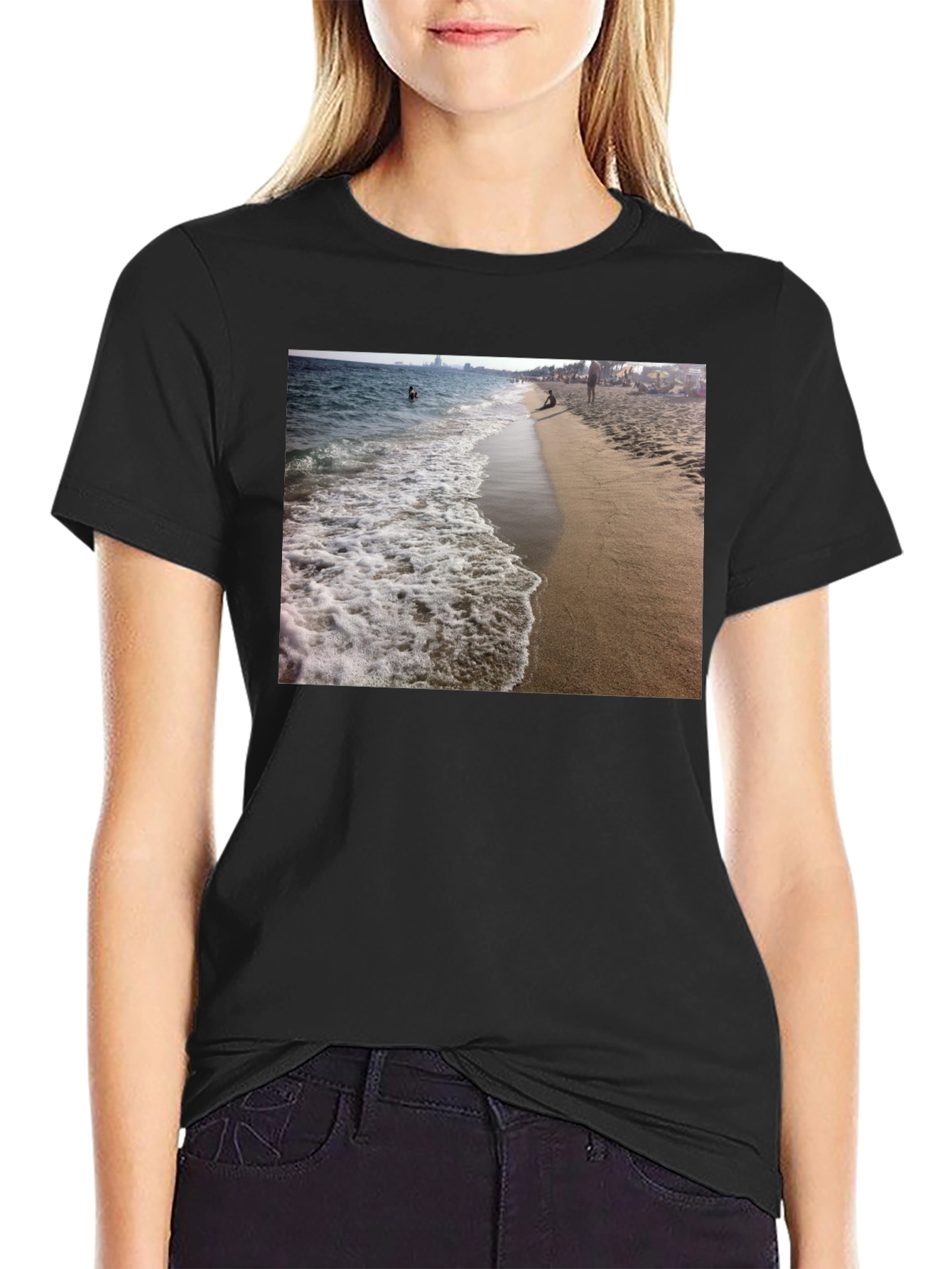 Black Beach Scene Black T-Shirt view 2