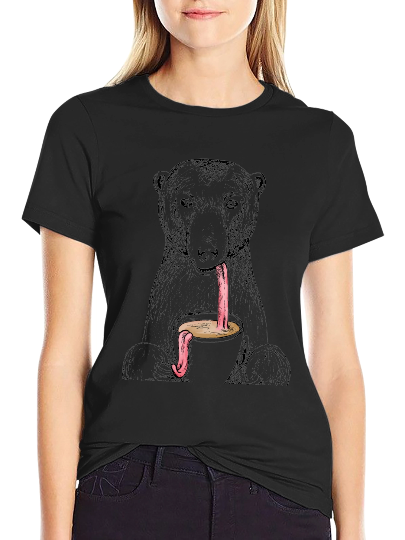 Black Bear Coffee Tongue T-Shirt - Unique Graphic Tee view 2