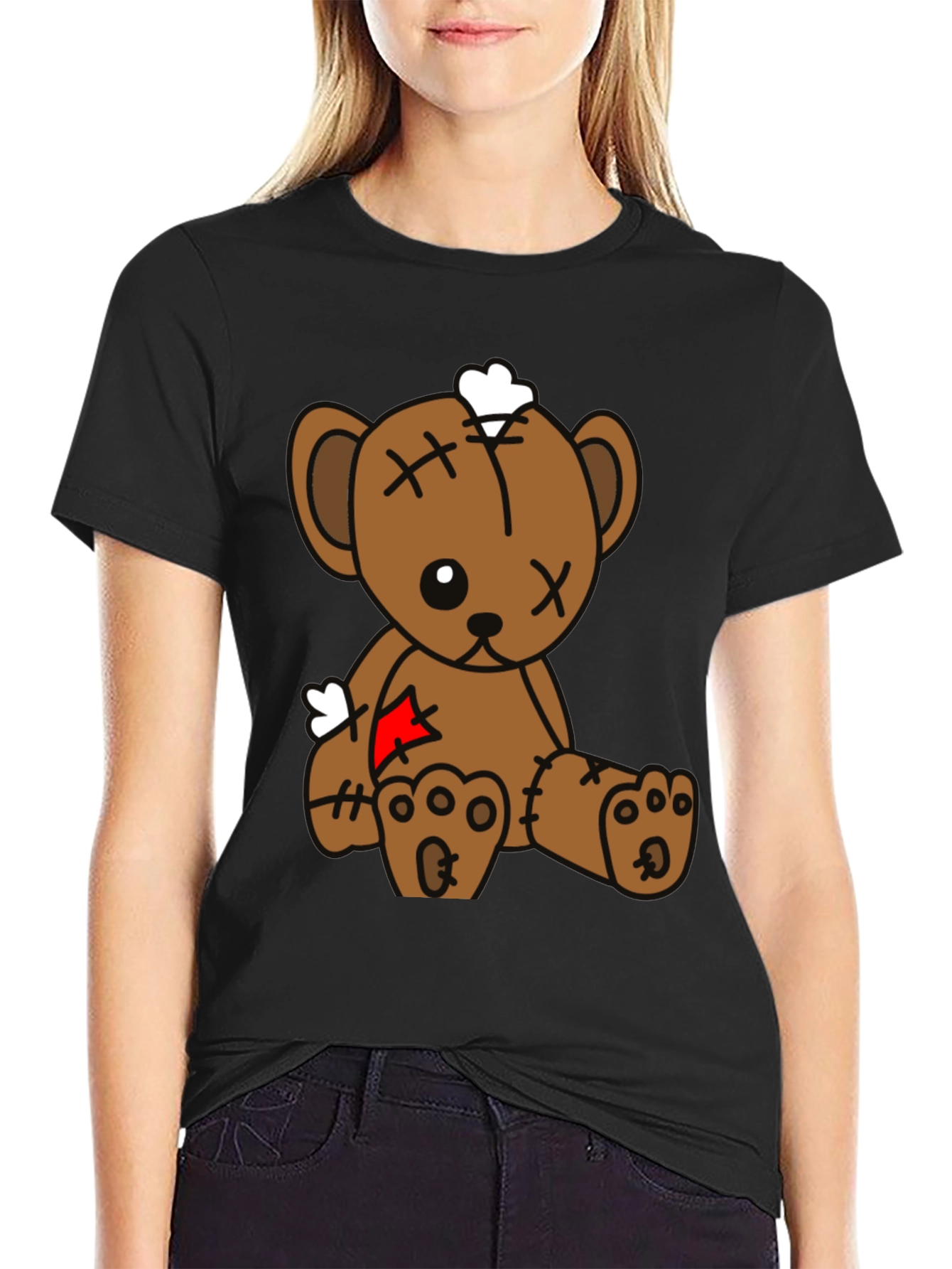 Black Teddy Bear Graphic Tee - Black Cotton Blend view 2