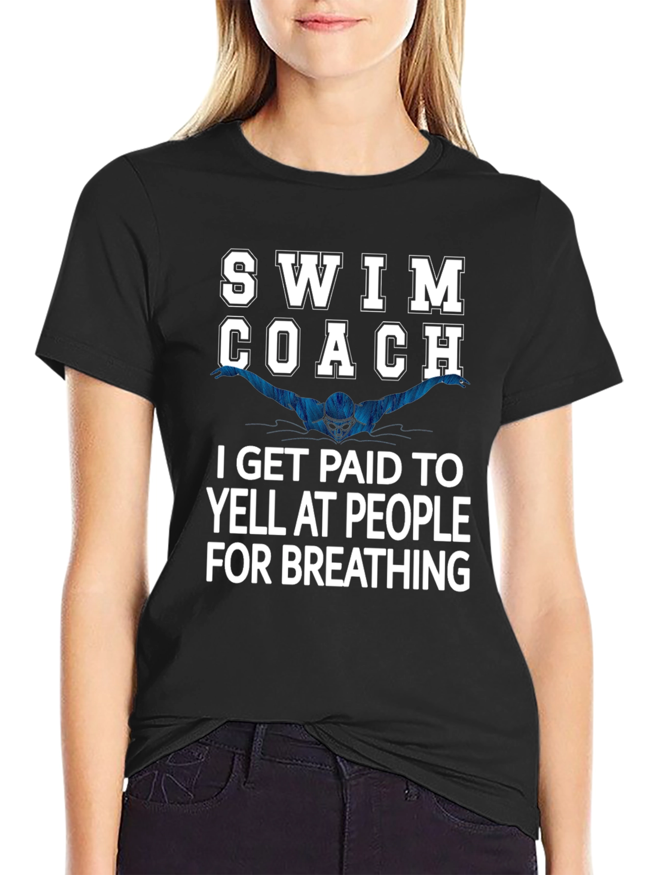 Black Swim Coach Yelling T-Shirt view 2