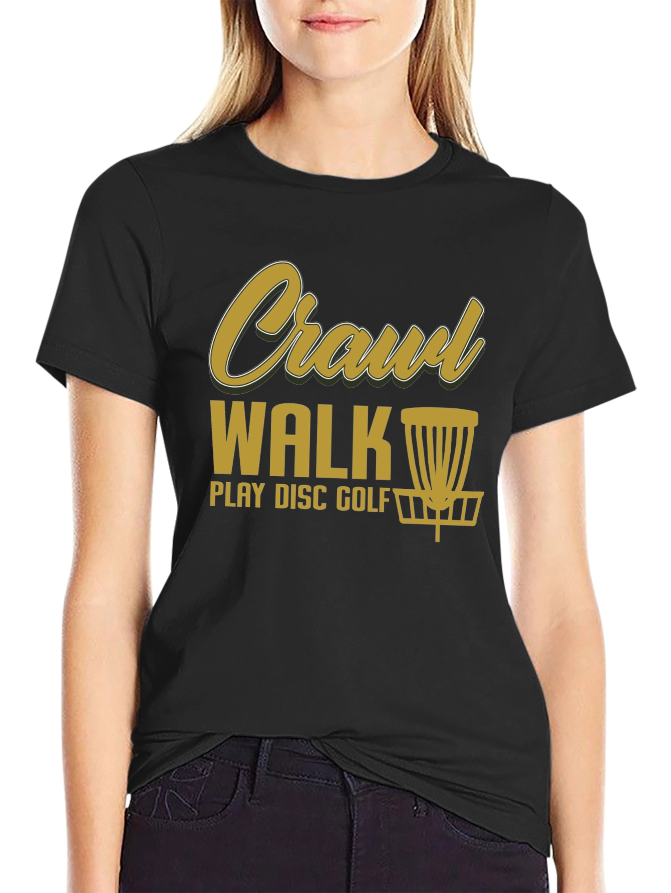 Black Crawl Walk Play Disc Golf T-Shirt view 2