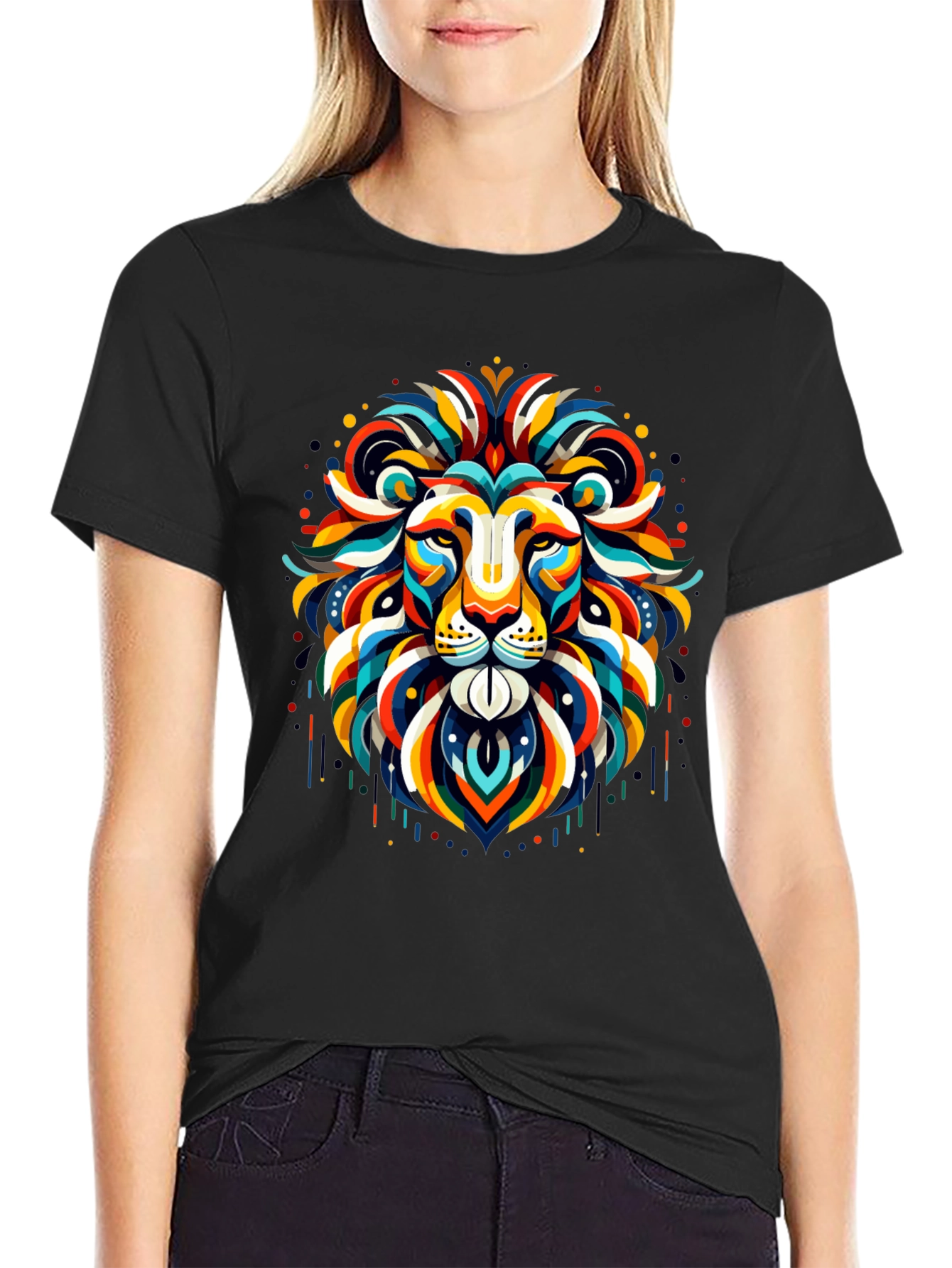 Black Vibrant Lion Graphic Tee - Bold Statement Shirt view 2