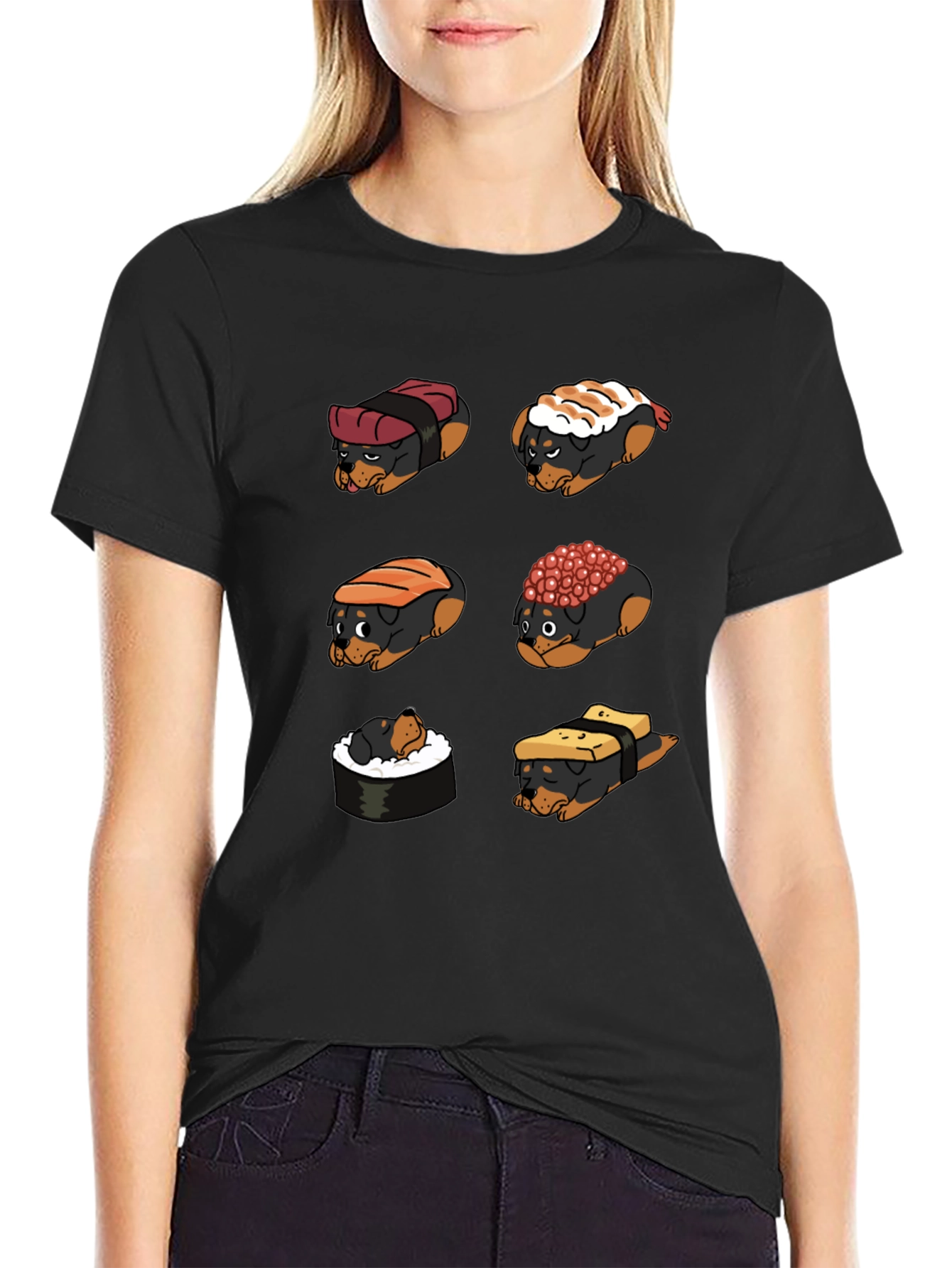Black Sushi Dog Graphic T-Shirt - Unique Novelty Tee view 2