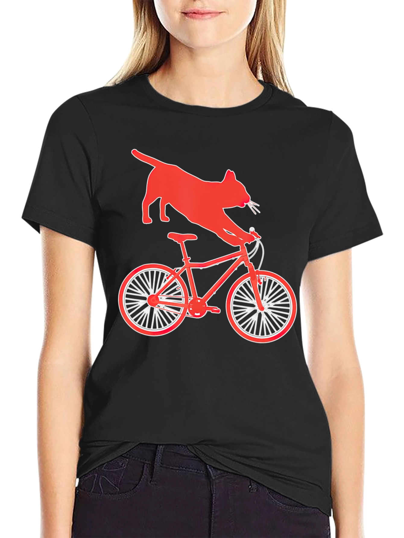 Black Cat Riding Bike Graphic T-Shirt view 2