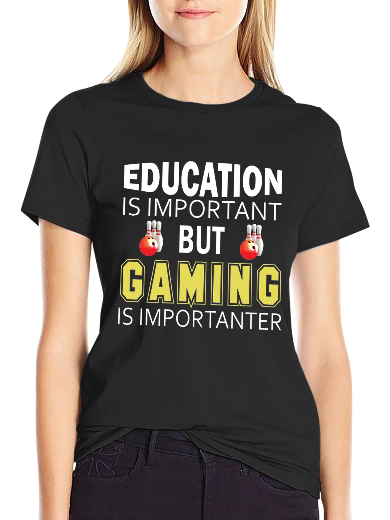 Black Education vs Gaming Graphic T-Shirt view 2