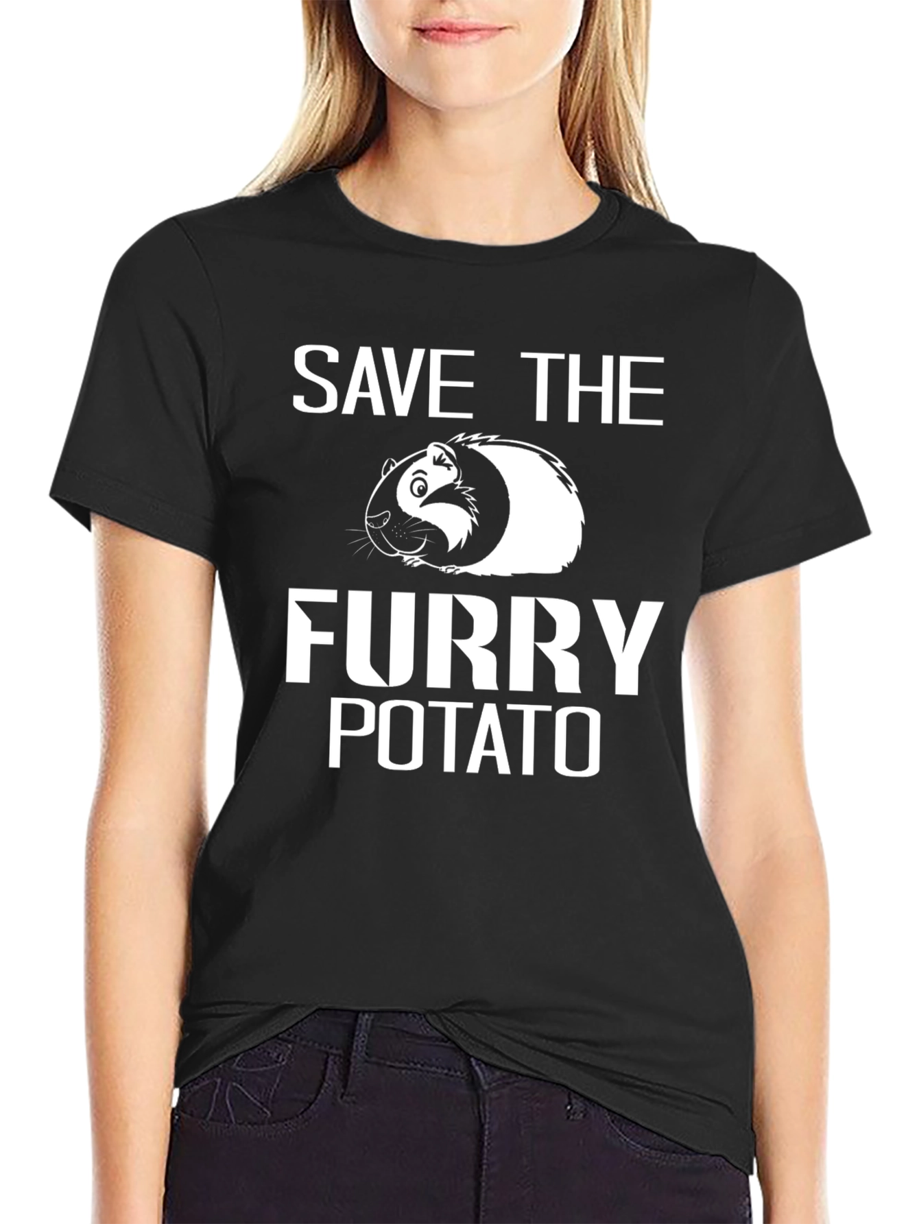 Black Save The Furry Potato T-Shirt - Guinea Pig Lover Tee view 2