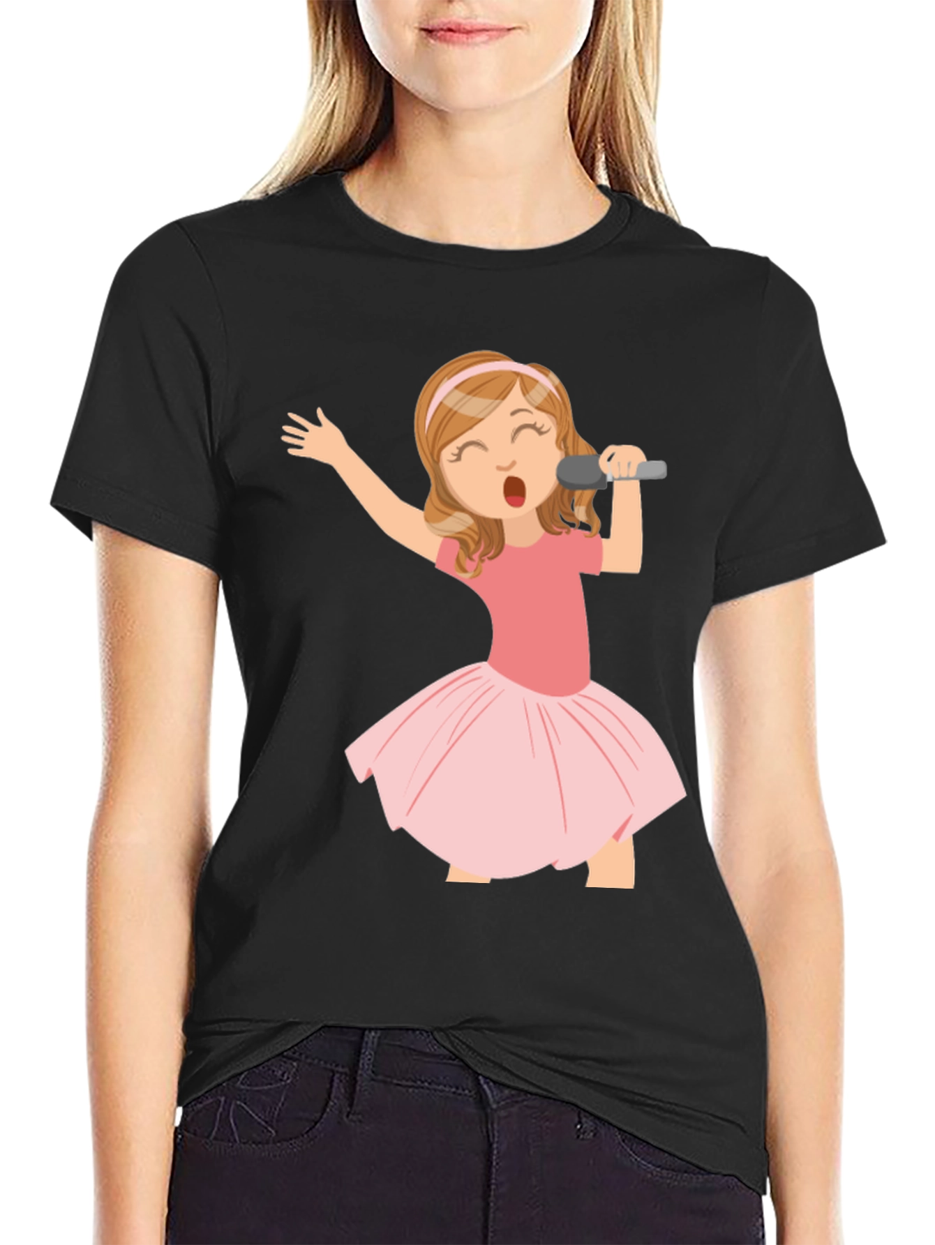 Singing Girl Graphic Tee - Black Cotton Comfort - 2
