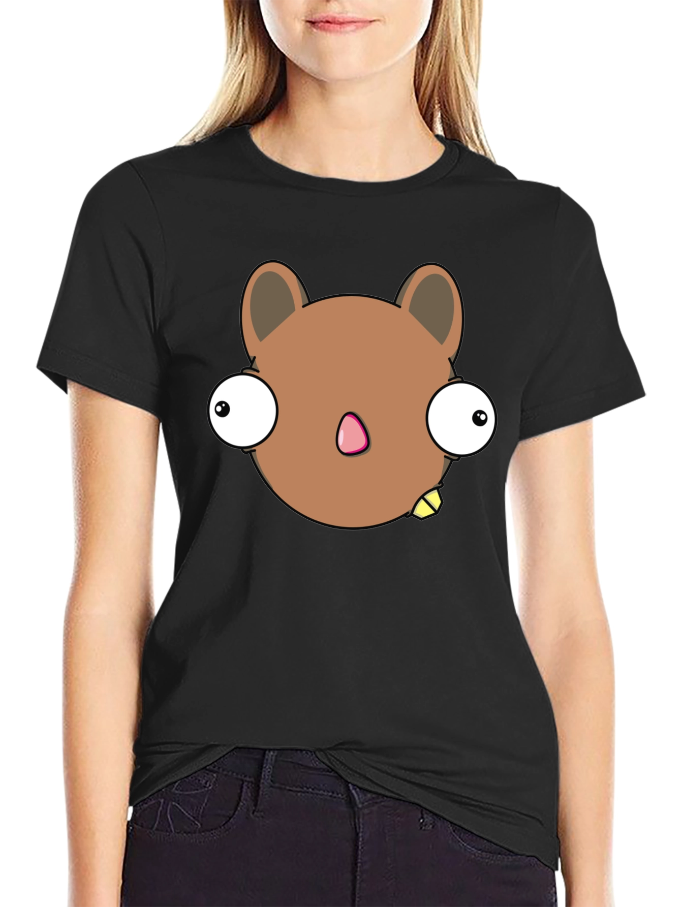 Black Funny Cartoon Animal Black Graphic T-Shirt view 2