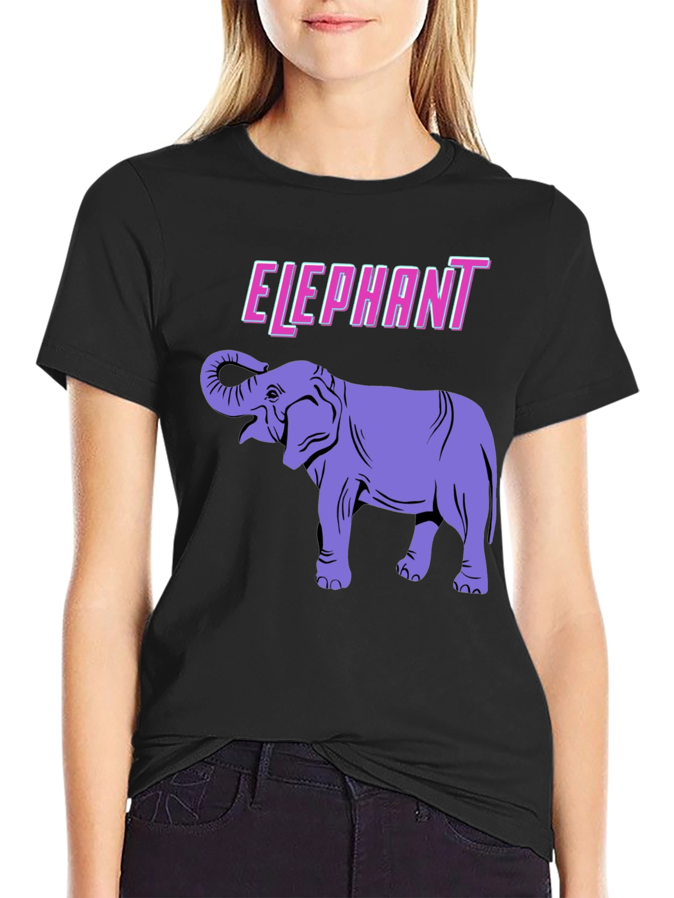 Black Elephant Graphic Print Black T-Shirt view 2