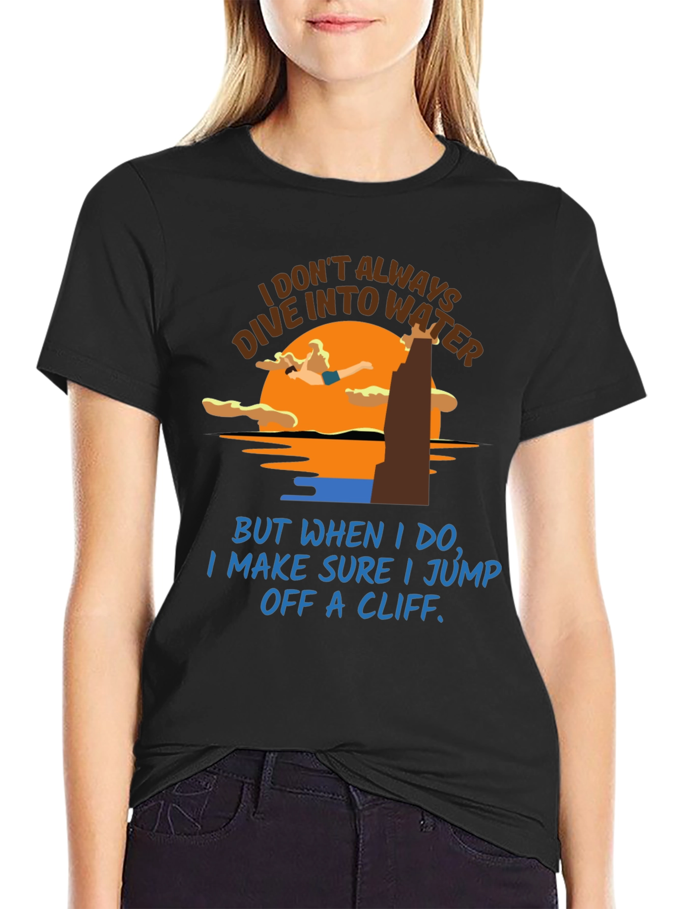 Black Cliff Diver T-Shirt: Humorous Water Sports Tee view 2