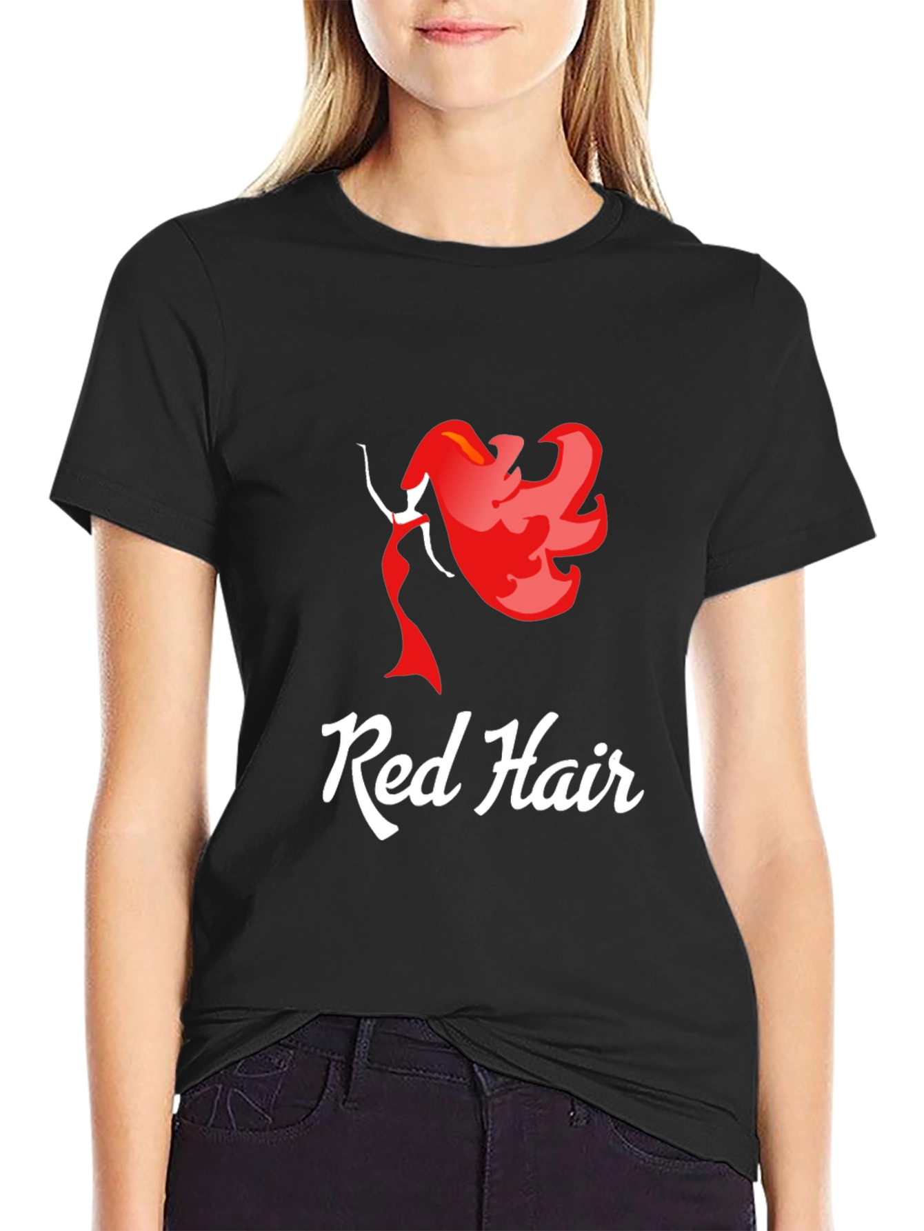 Black Red Hair Graphic T-Shirt - Unique Fashion Tee view 2