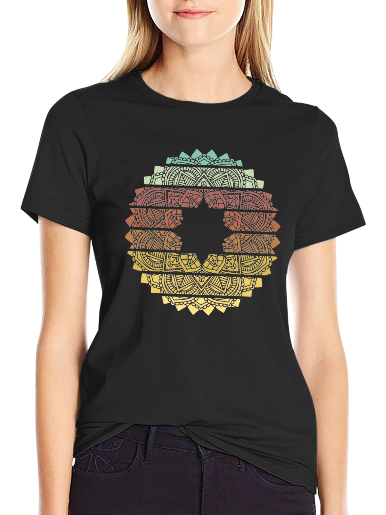 Black Retro Mandala Graphic T-Shirt - Black view 2