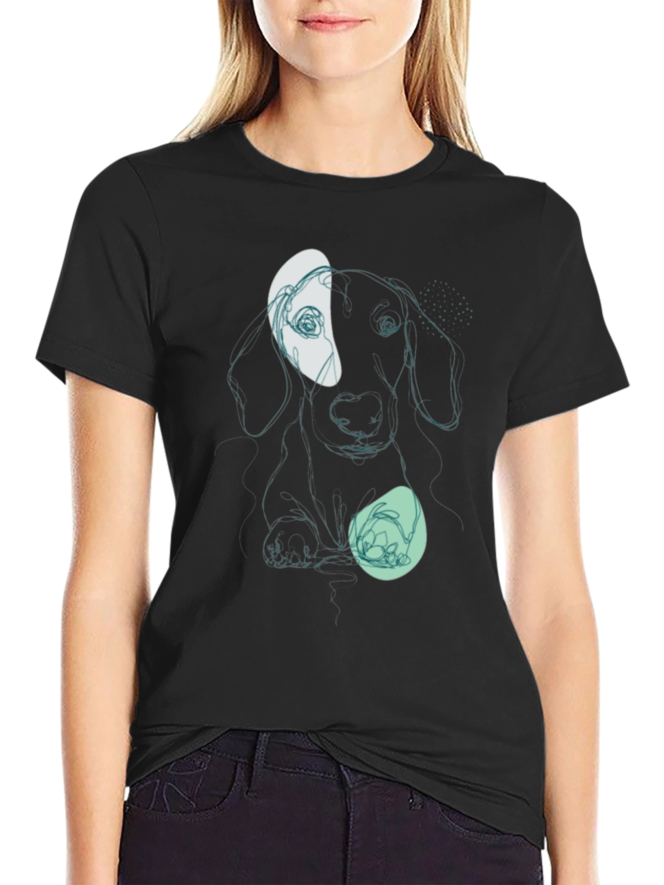 Black Dachshund Line Art Graphic Tee - Modern Casual Style view 2