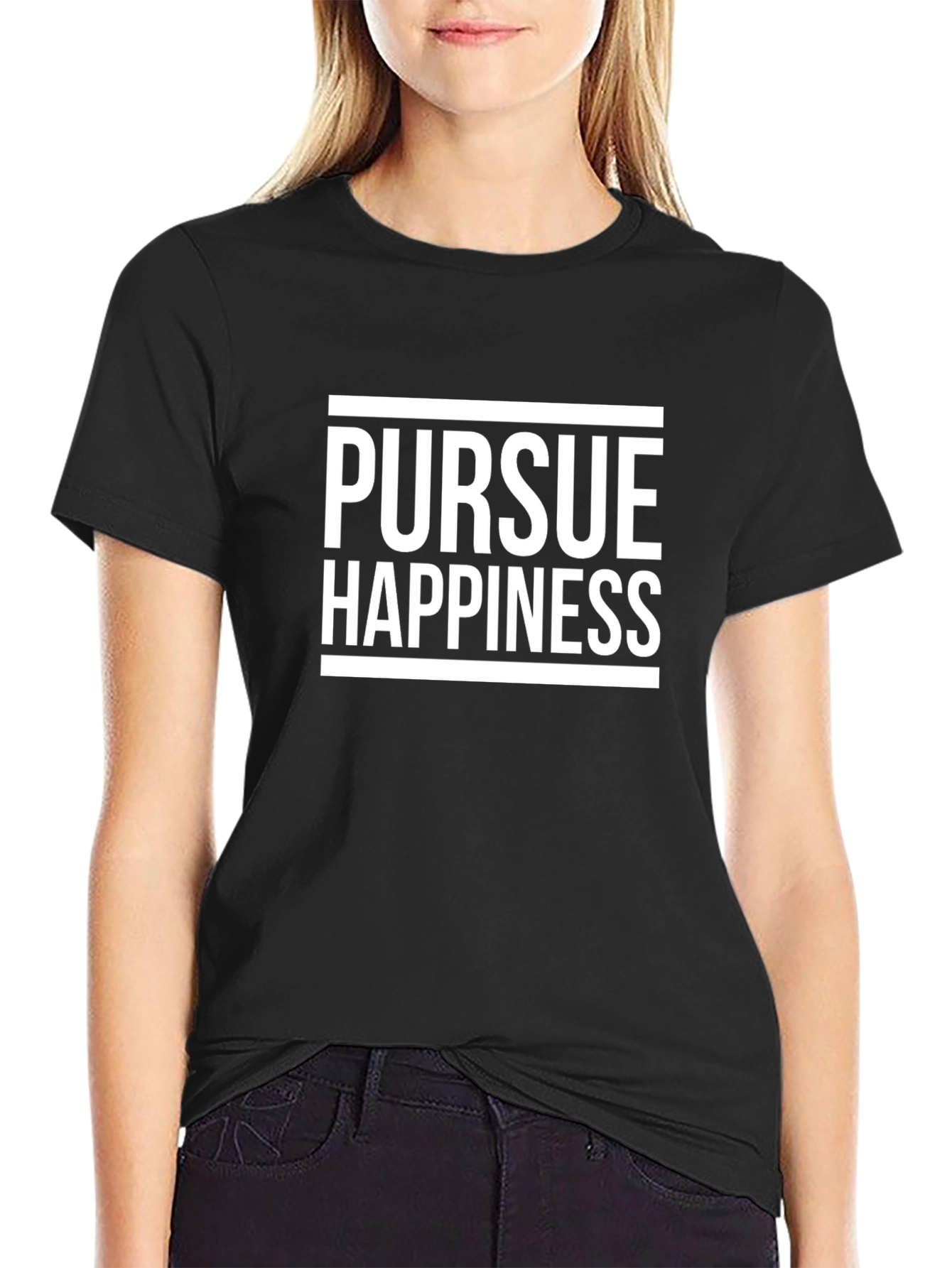 Black Pursue Happiness Graphic Tee - Black Cotton T-Shirt view 2