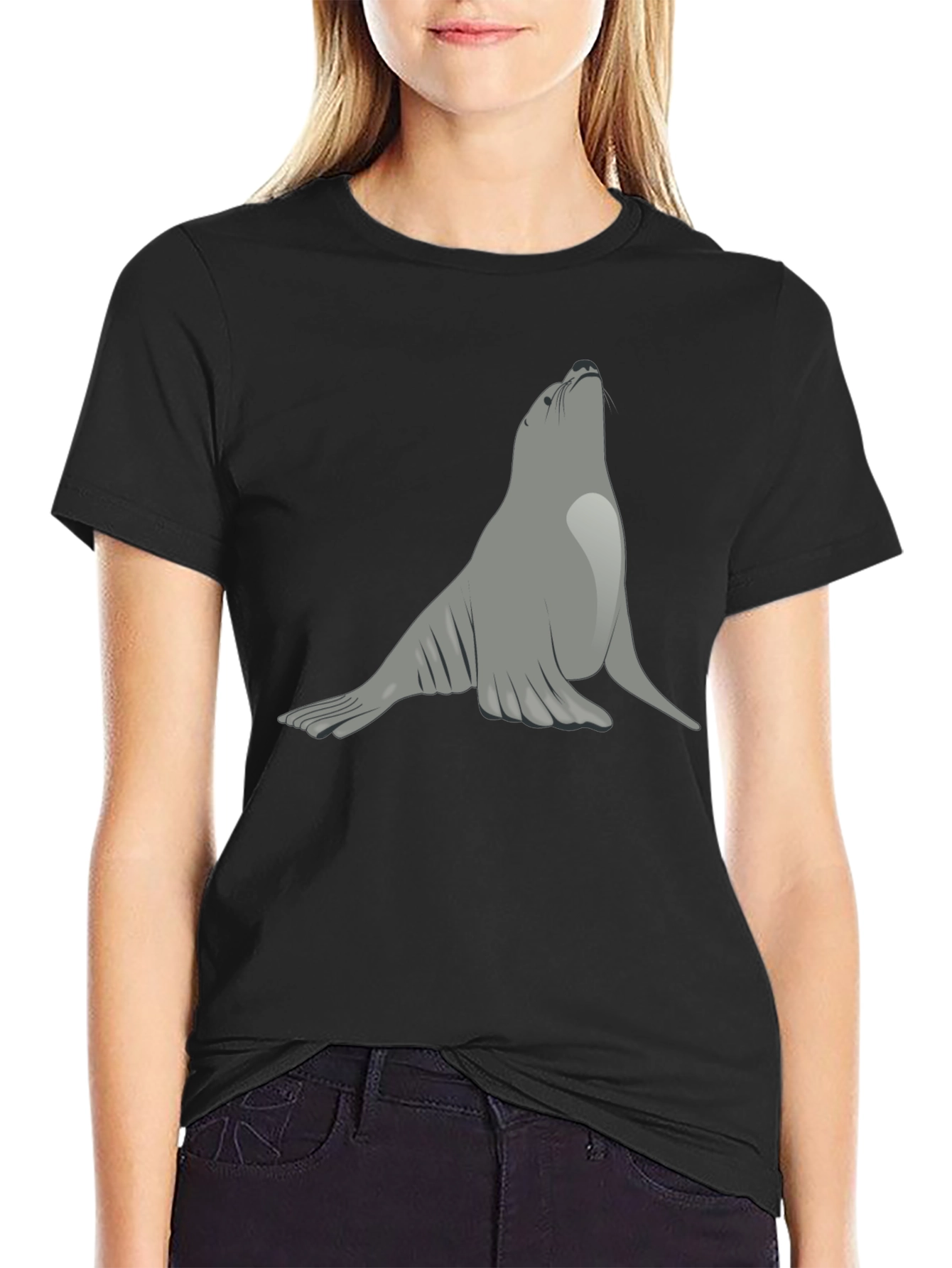 Black Seal Graphic Black T-Shirt - Unique Animal Tee view 2