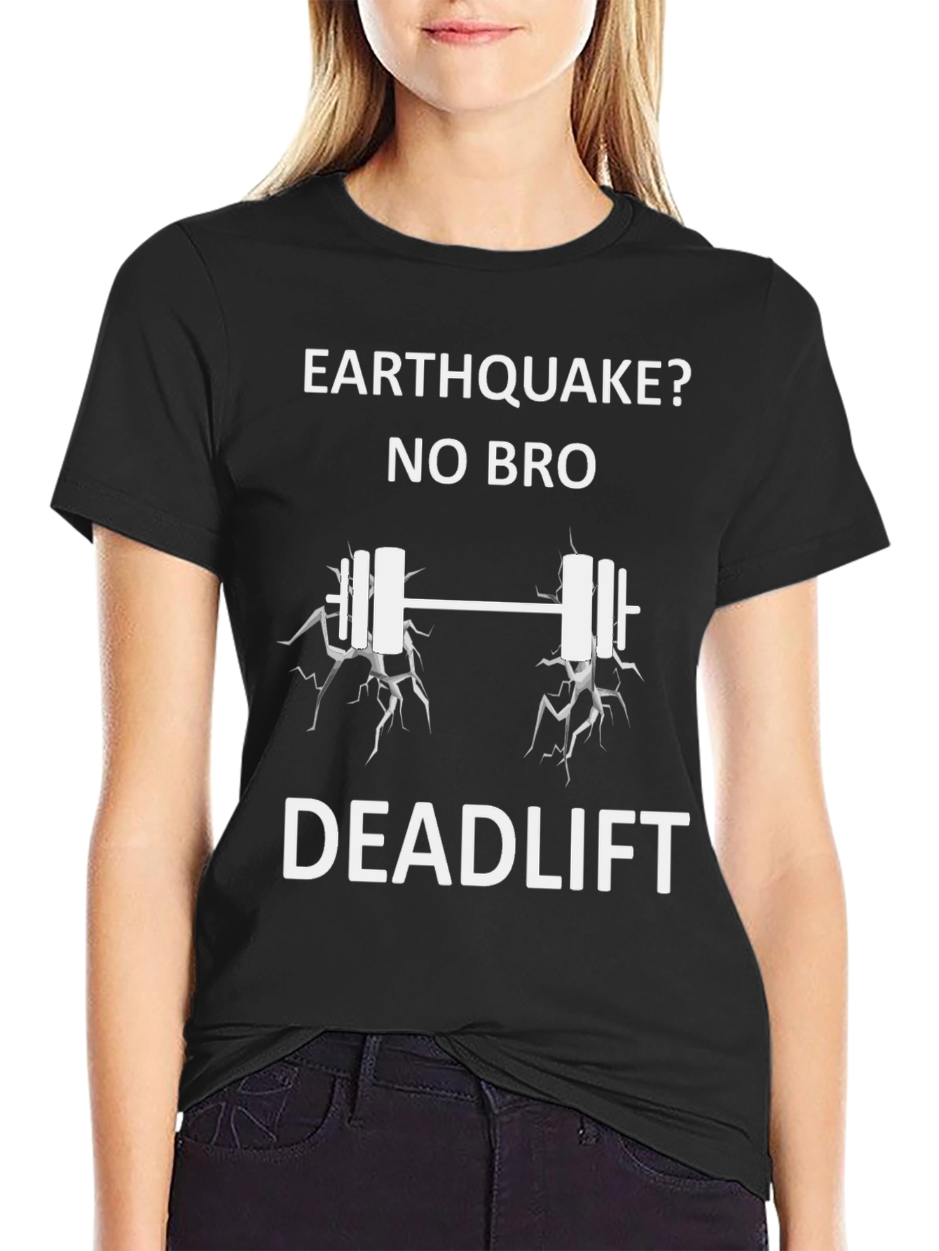 Black Earthquake No Bro Deadlift Funny Workout Shirt view 2
