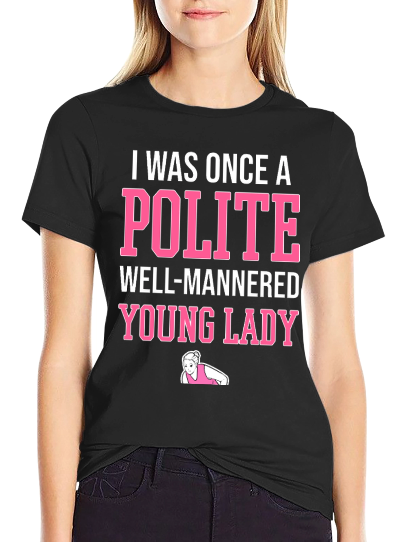 Black Funny "Polite Young Lady" Graphic Tee view 2