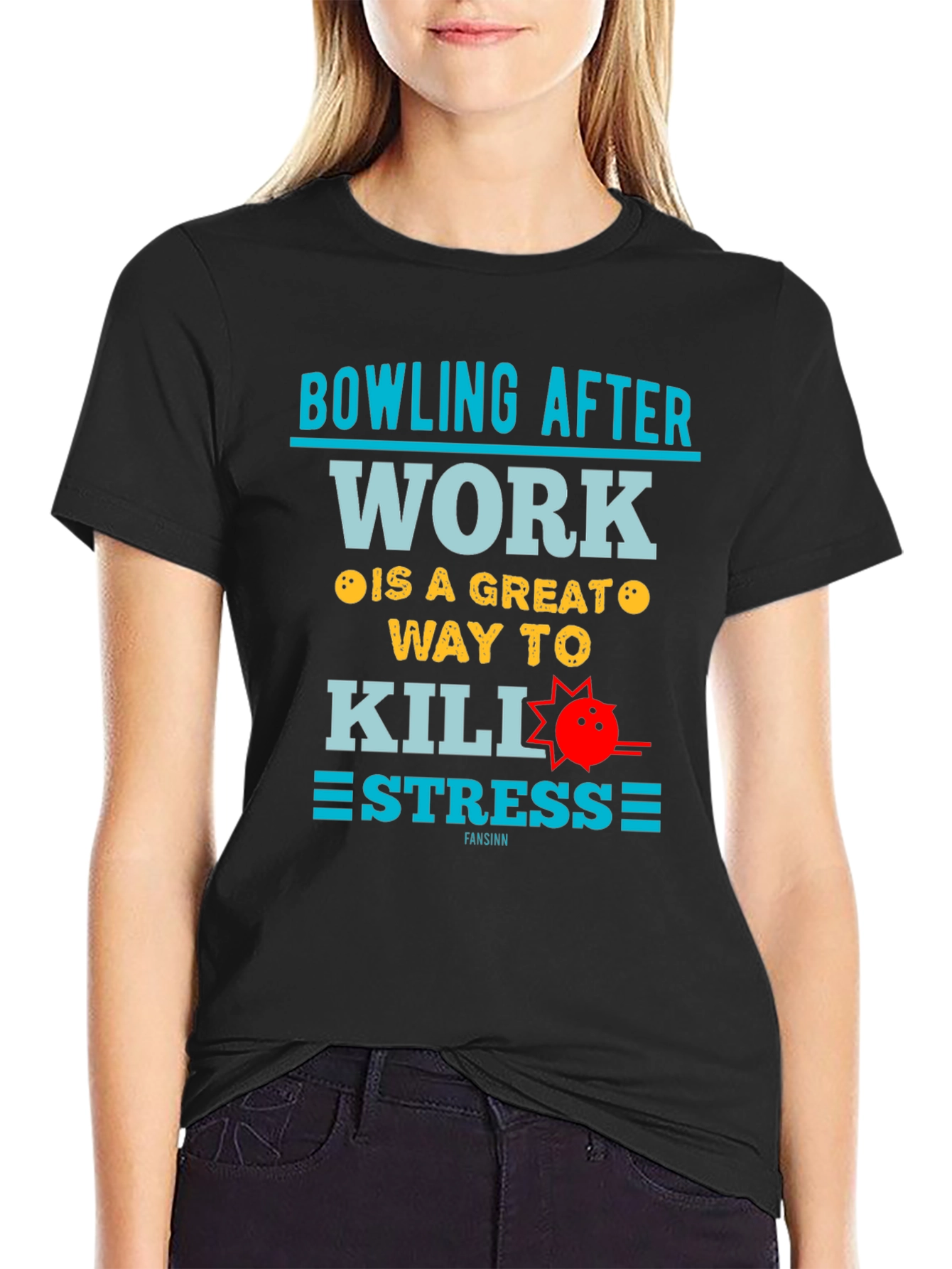 Black Bowling After Work T-Shirt - Stress Relief Tee view 2