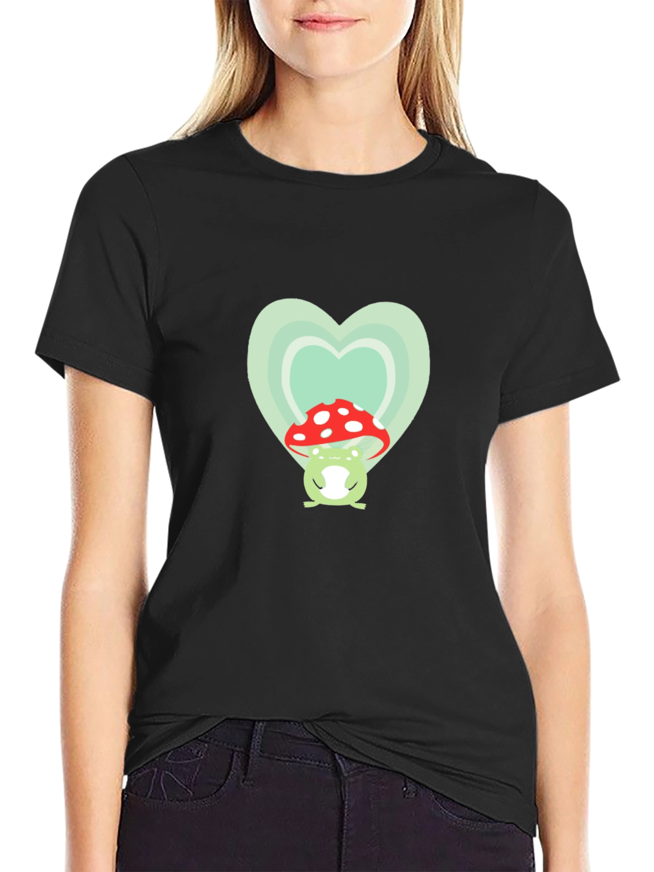 Black Frog Mushroom Heart Graphic Tee view 2