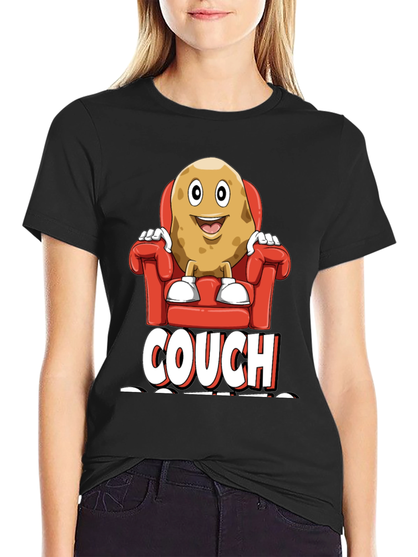 Black Couch Potato Graphic T-Shirt - Funny Relaxed Fit Tee view 2