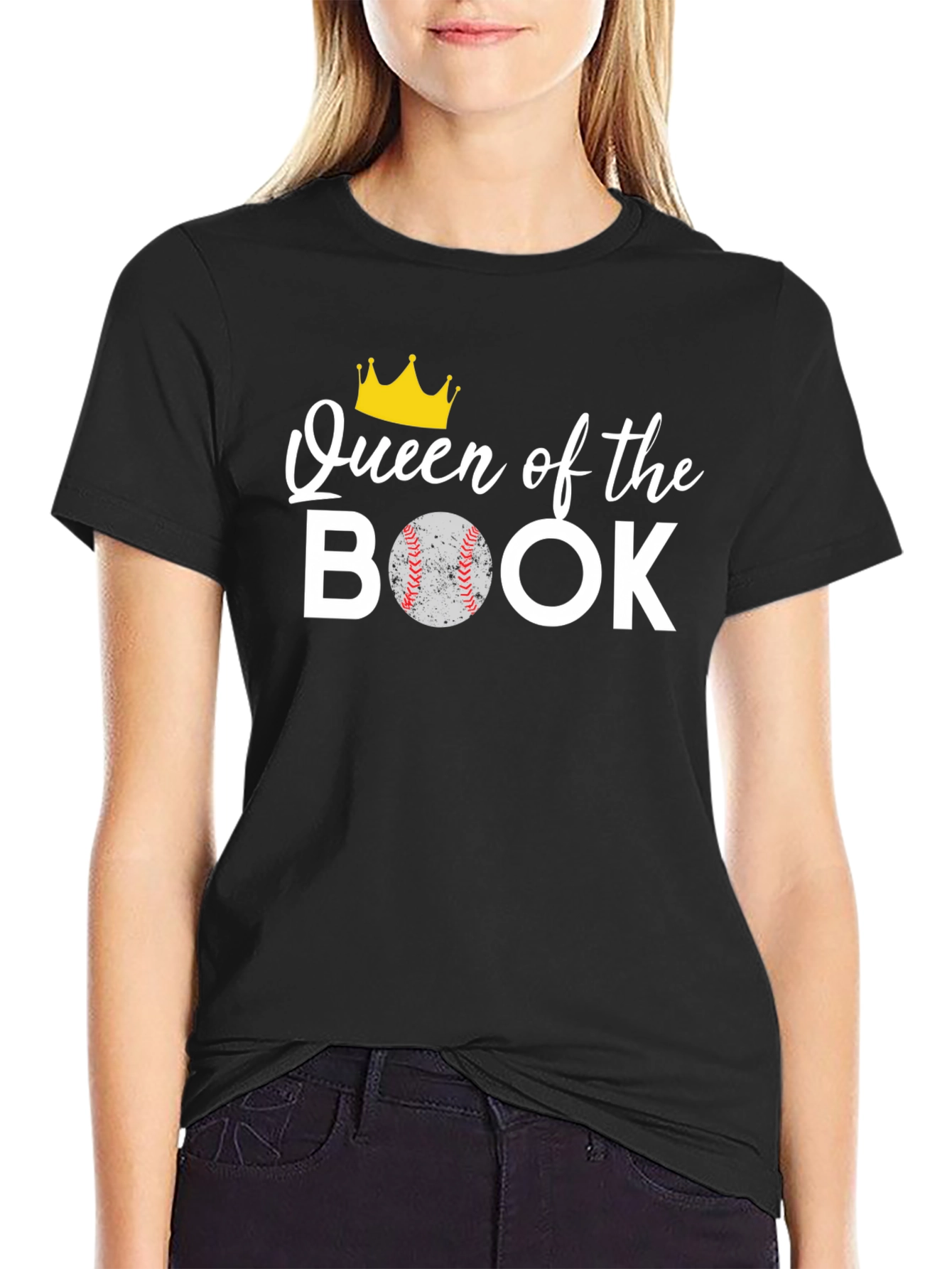 Black Queen of the Book Baseball T-Shirt view 2