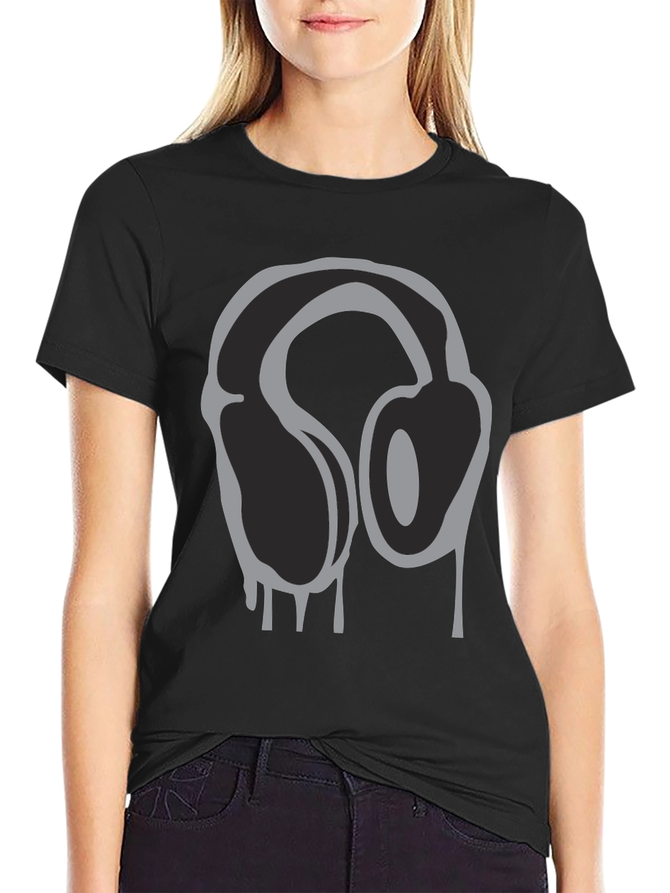 Black Headphone Drip Graphic T-Shirt - Black view 2